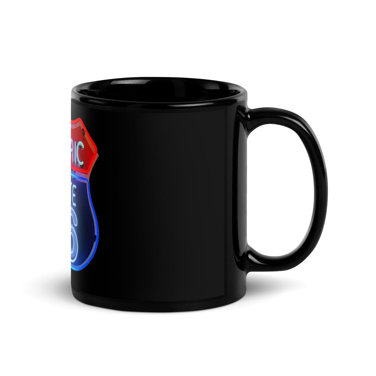 Vintage Route 66 Neon Style Black Glossy Mug