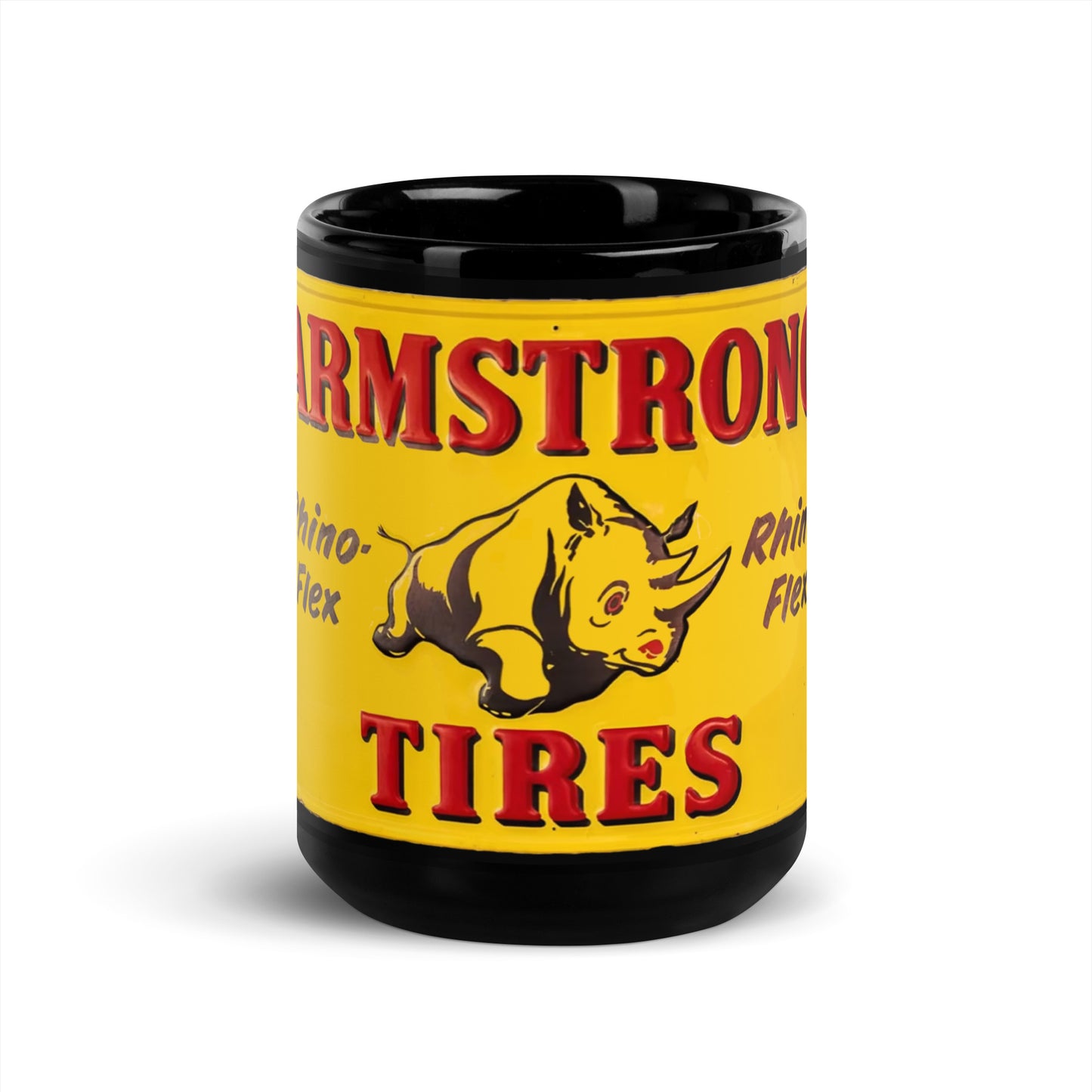 Retro Rhino Tire Sign Tin Style Black Glossy Mug