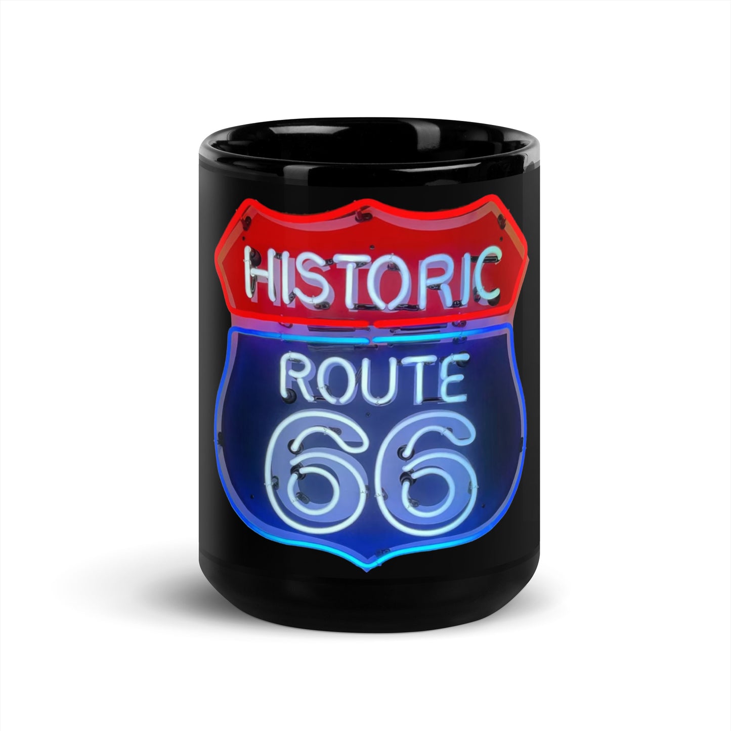 Vintage Route 66 Neon Style Black Glossy Mug