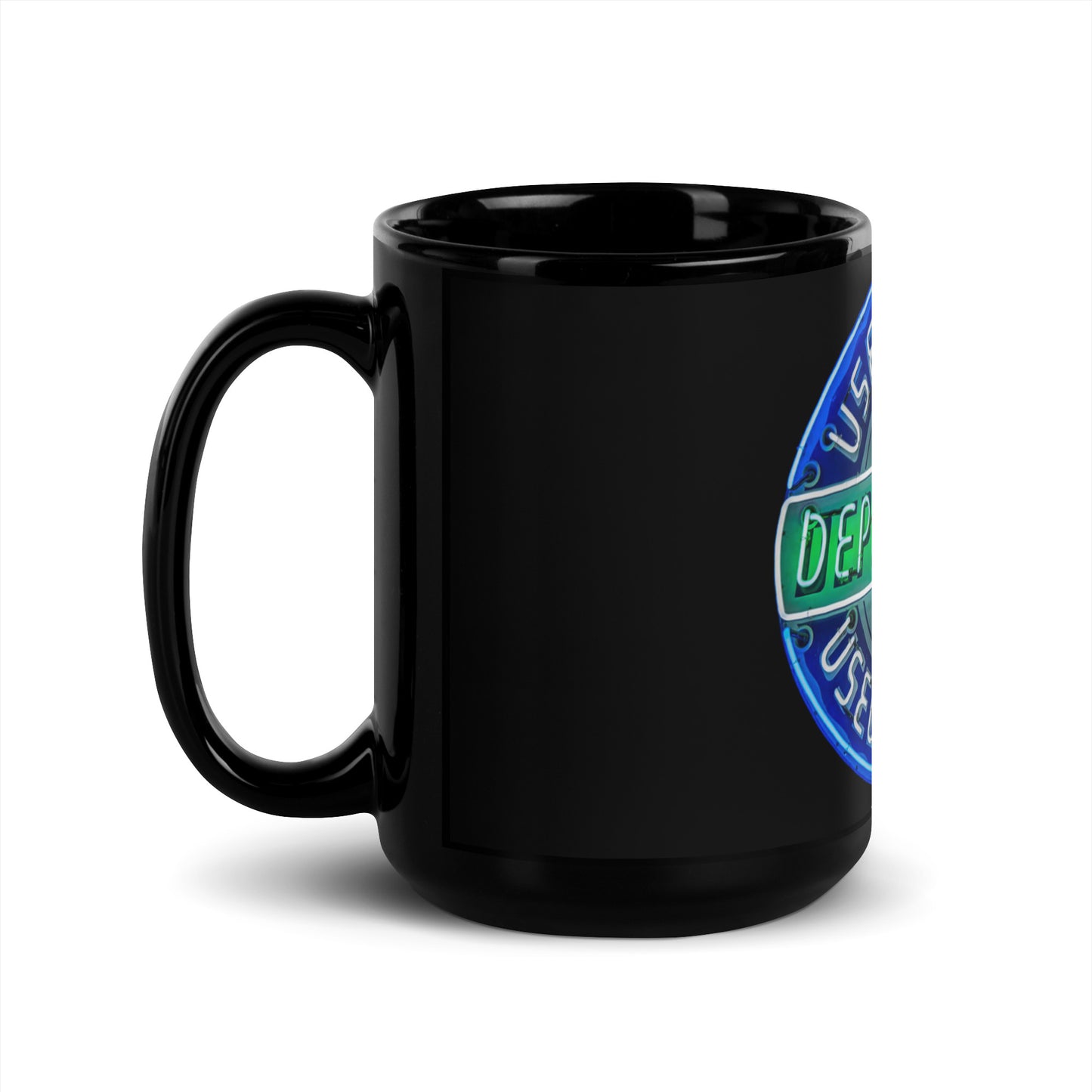 Retro Dependable Used Cars Neon Design Black Glossy Mug