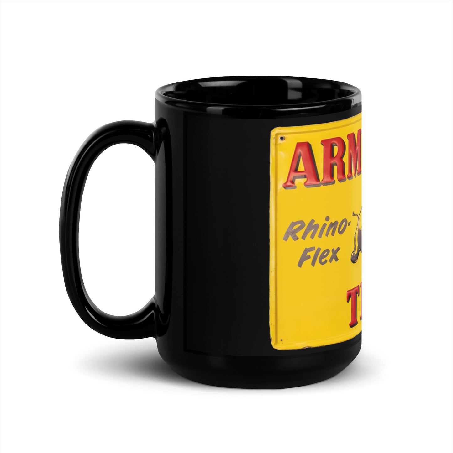 Retro Rhino Tire Sign Tin Style Black Glossy Mug