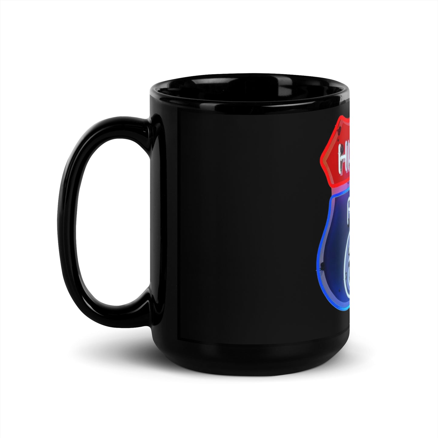 Vintage Route 66 Neon Style Black Glossy Mug