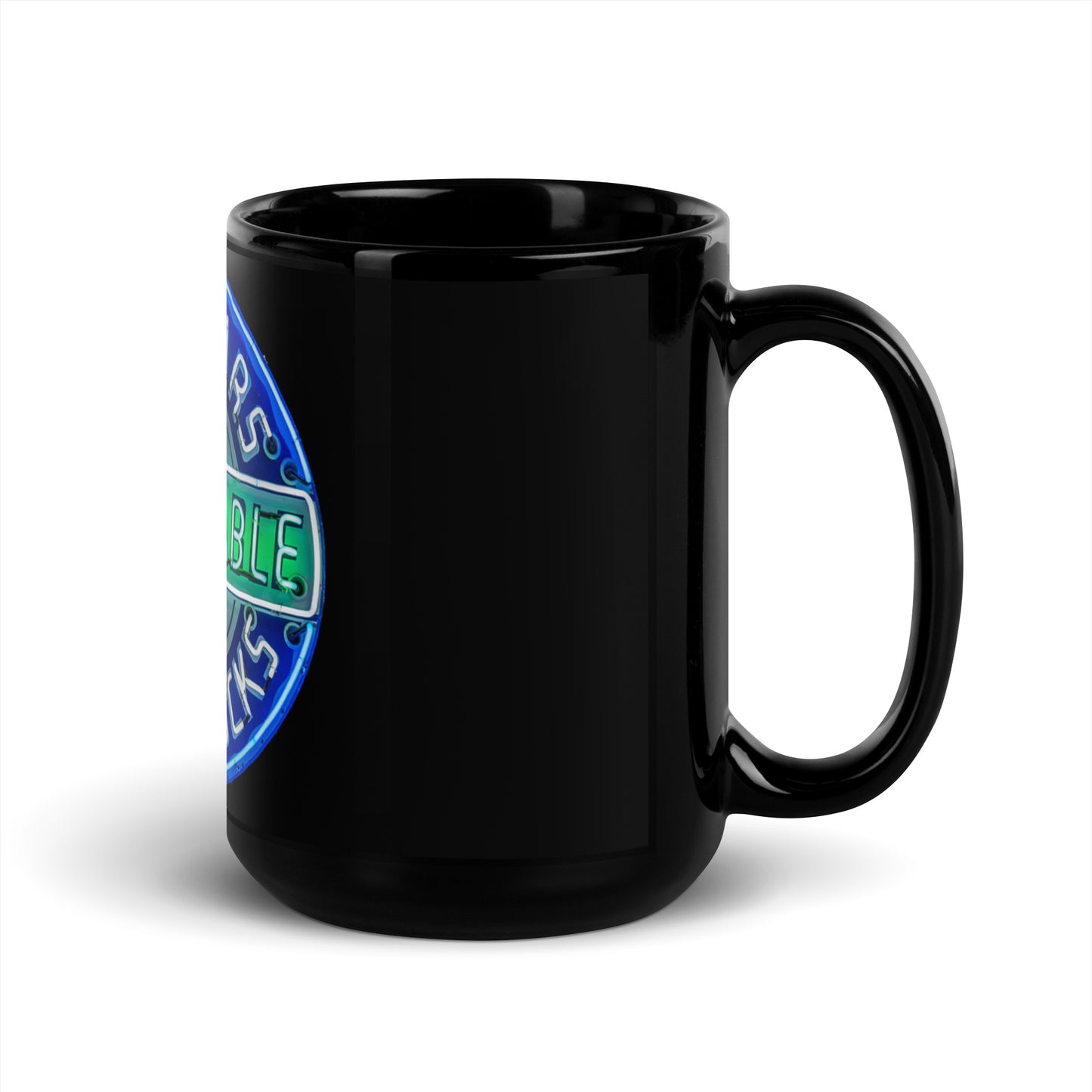 Retro Dependable Used Cars Neon Design Black Glossy Mug