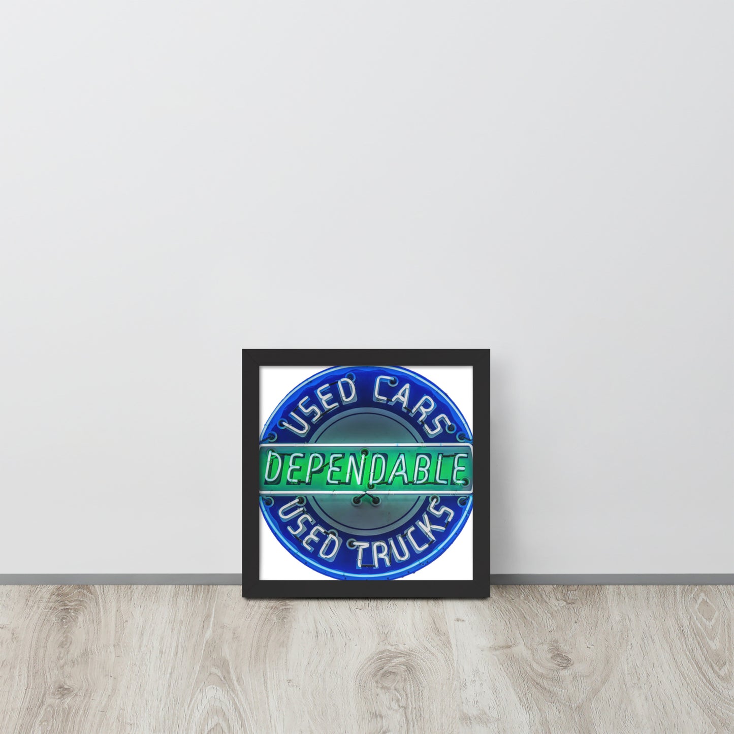 Retro Dependable Used Cars Neon Design Framed poster