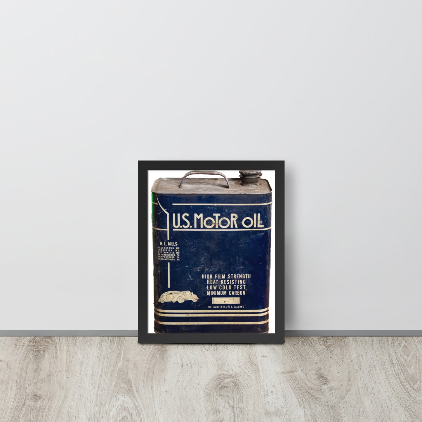 Vintage US Motor Oil Steel Gallon Style Framed poster