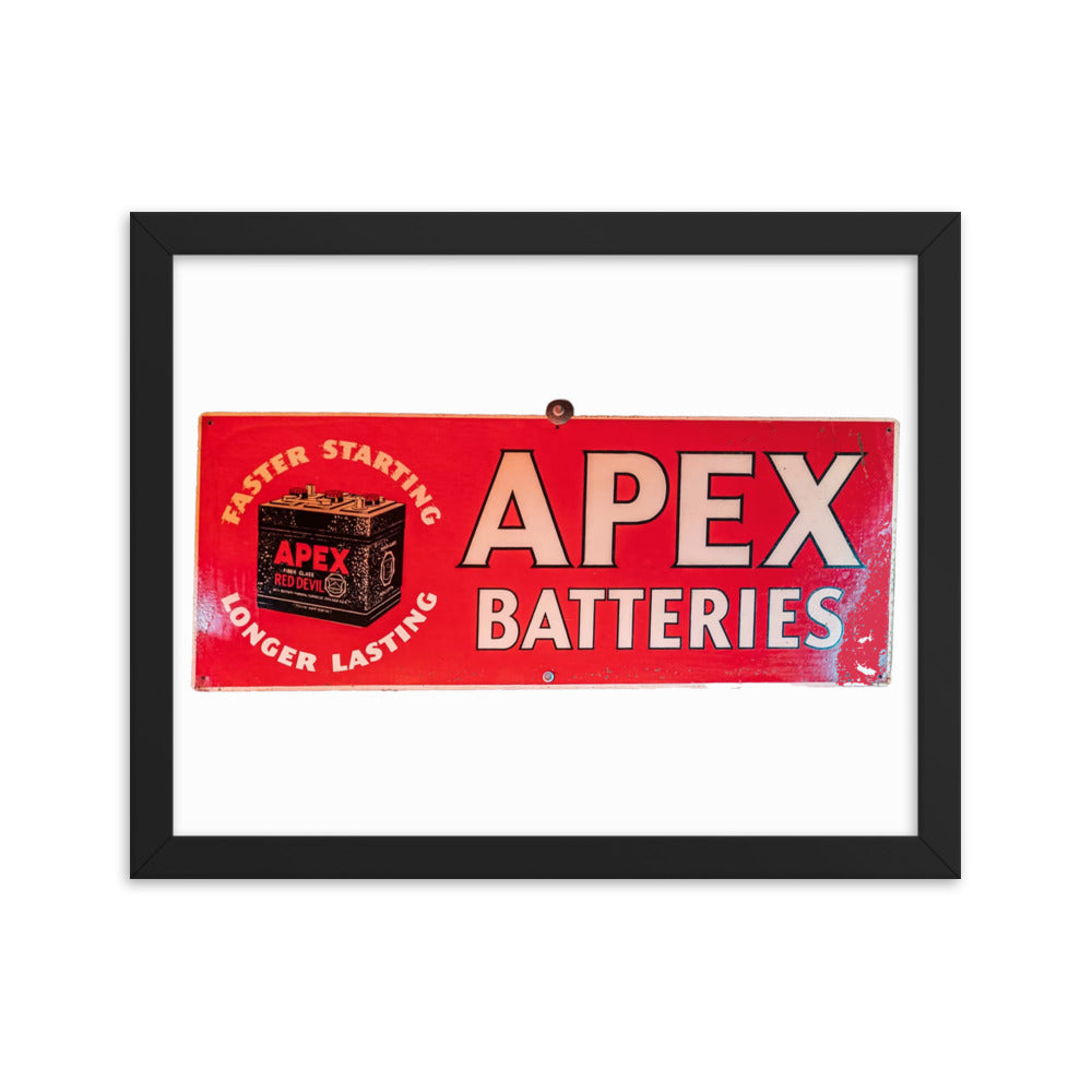 Apex Batteries Retro Tin Style Framed poster