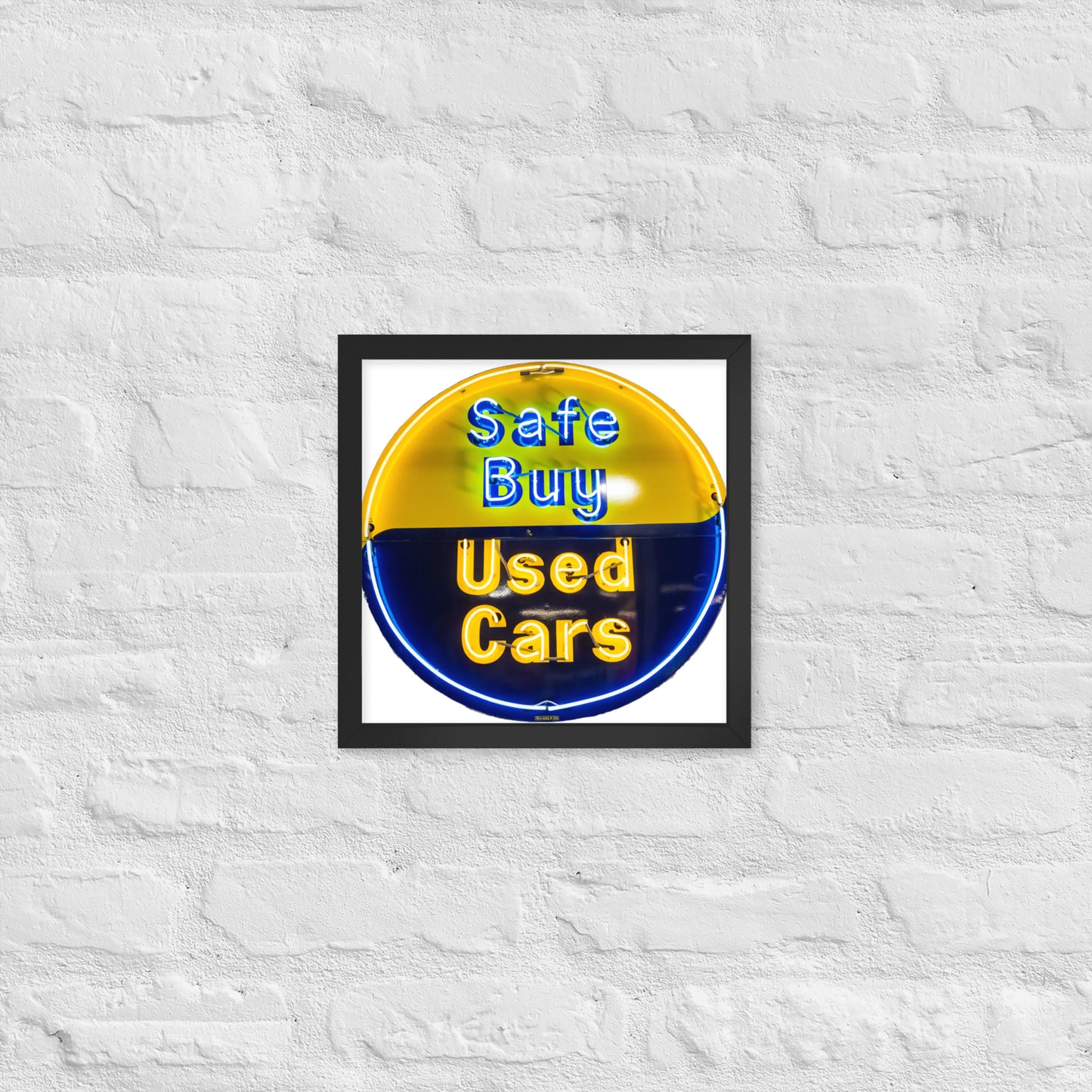 Buy Safe Vintage Used Car Sign Neon Style Framed poster