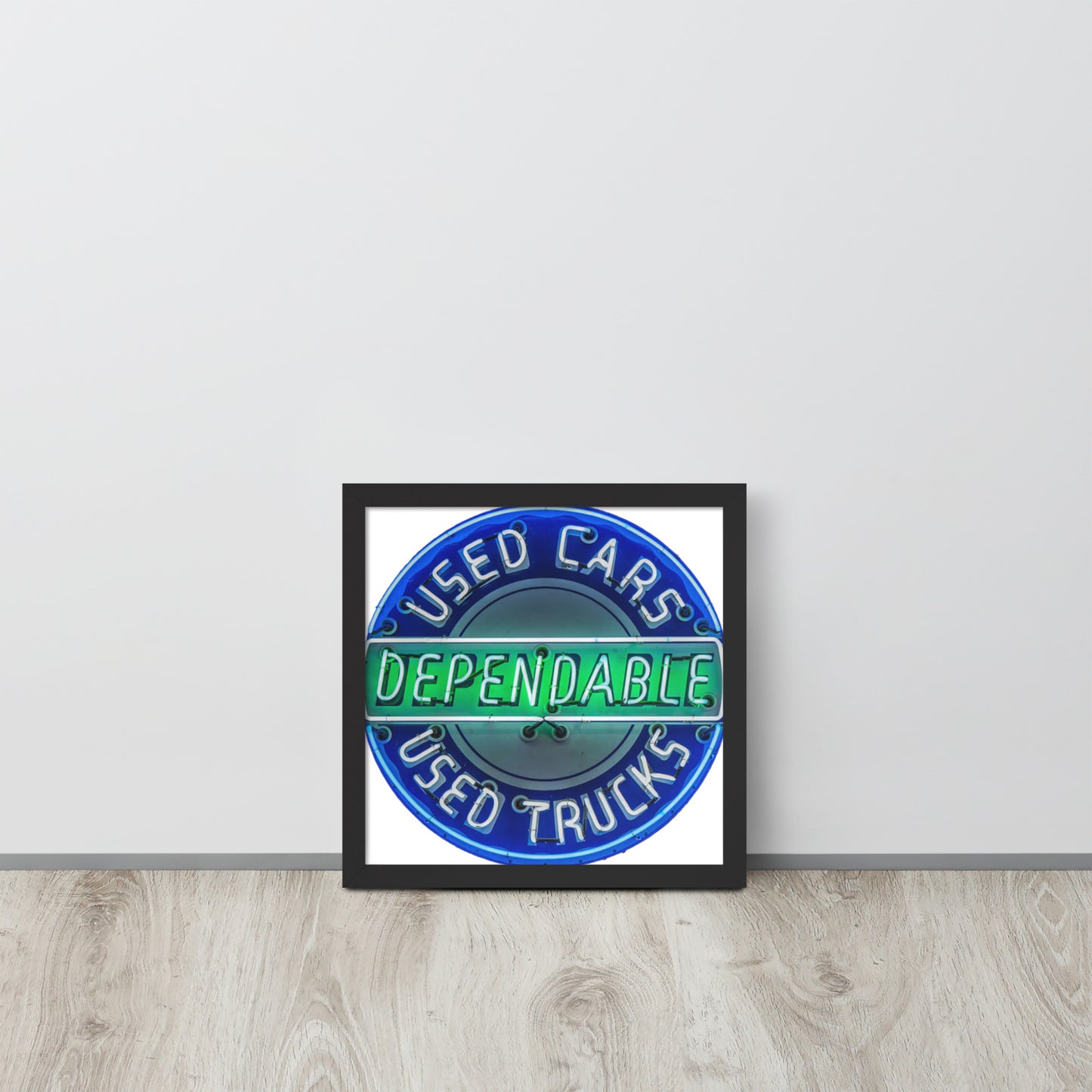 Retro Dependable Used Cars Neon Design Framed poster