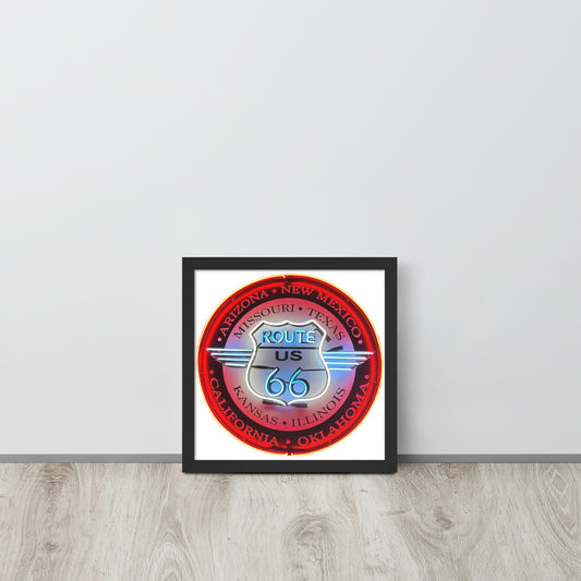 Vintage Route 66 Neon Style Lit Framed poster