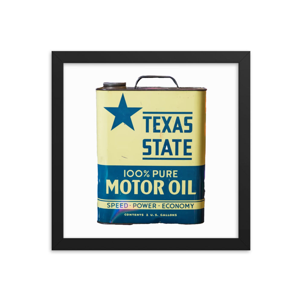 Texas State Motor Oil Steel Gallon Design Framed poster
