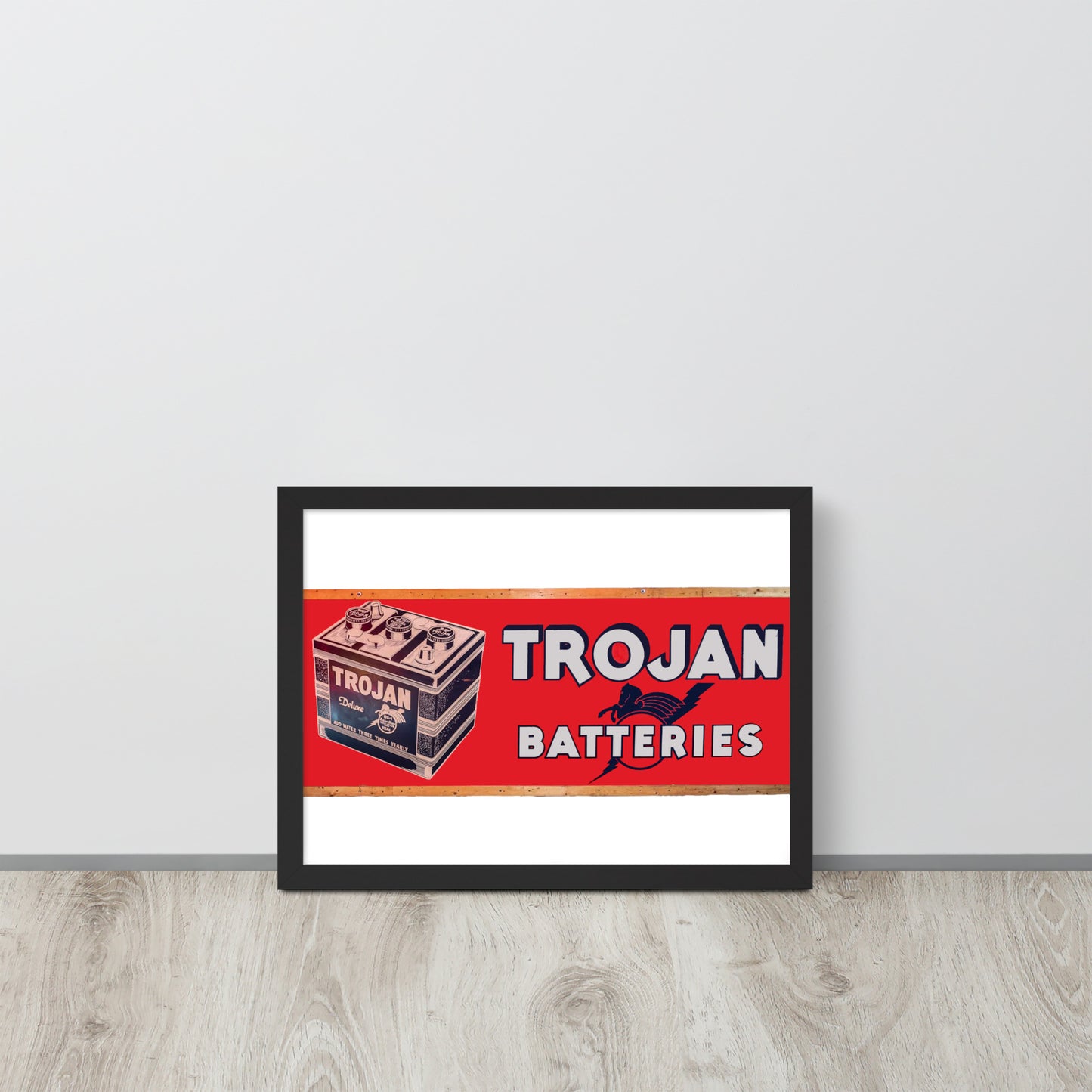 Vintage Trojan Battery Sign Framed poster