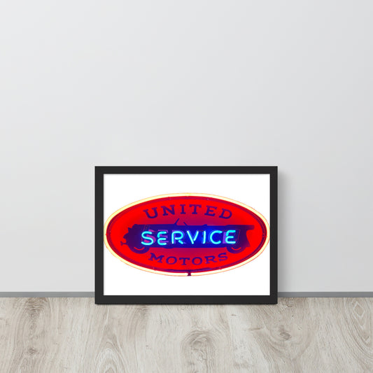 Vintage United Service Motor Neon Style Lit Framed poster