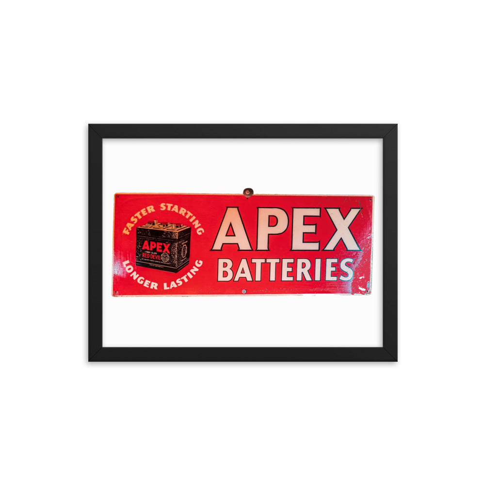 Apex Batteries Retro Tin Style Framed poster