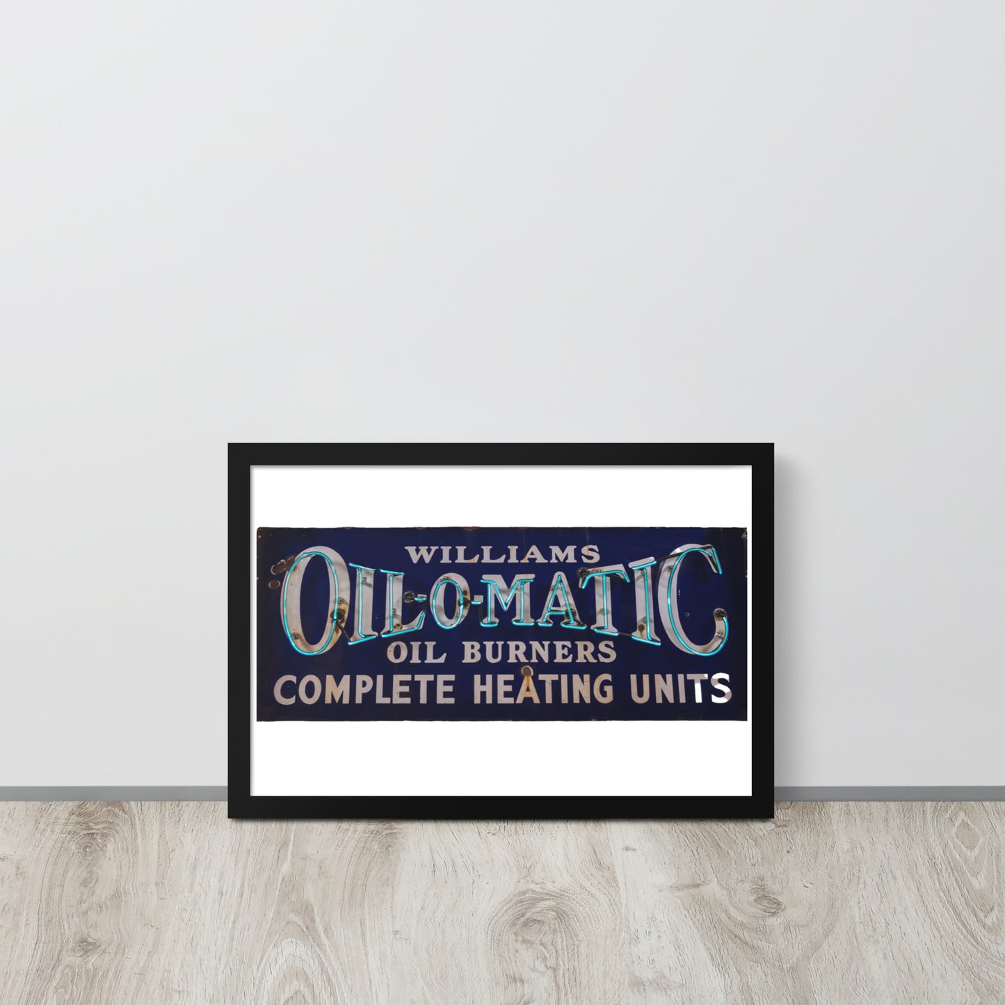 Vintage Oil O Matic Heating Neon Style Framed poster