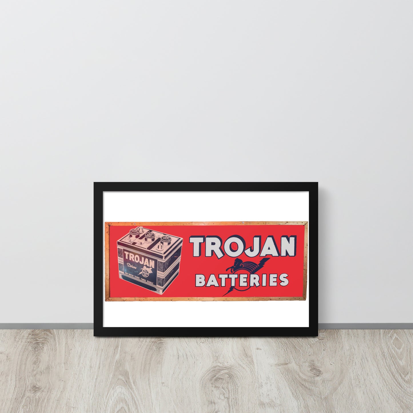 Vintage Trojan Battery Sign Framed poster