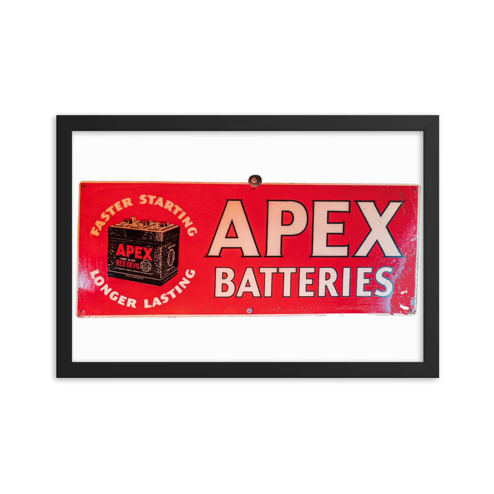 Apex Batteries Retro Tin Style Framed poster