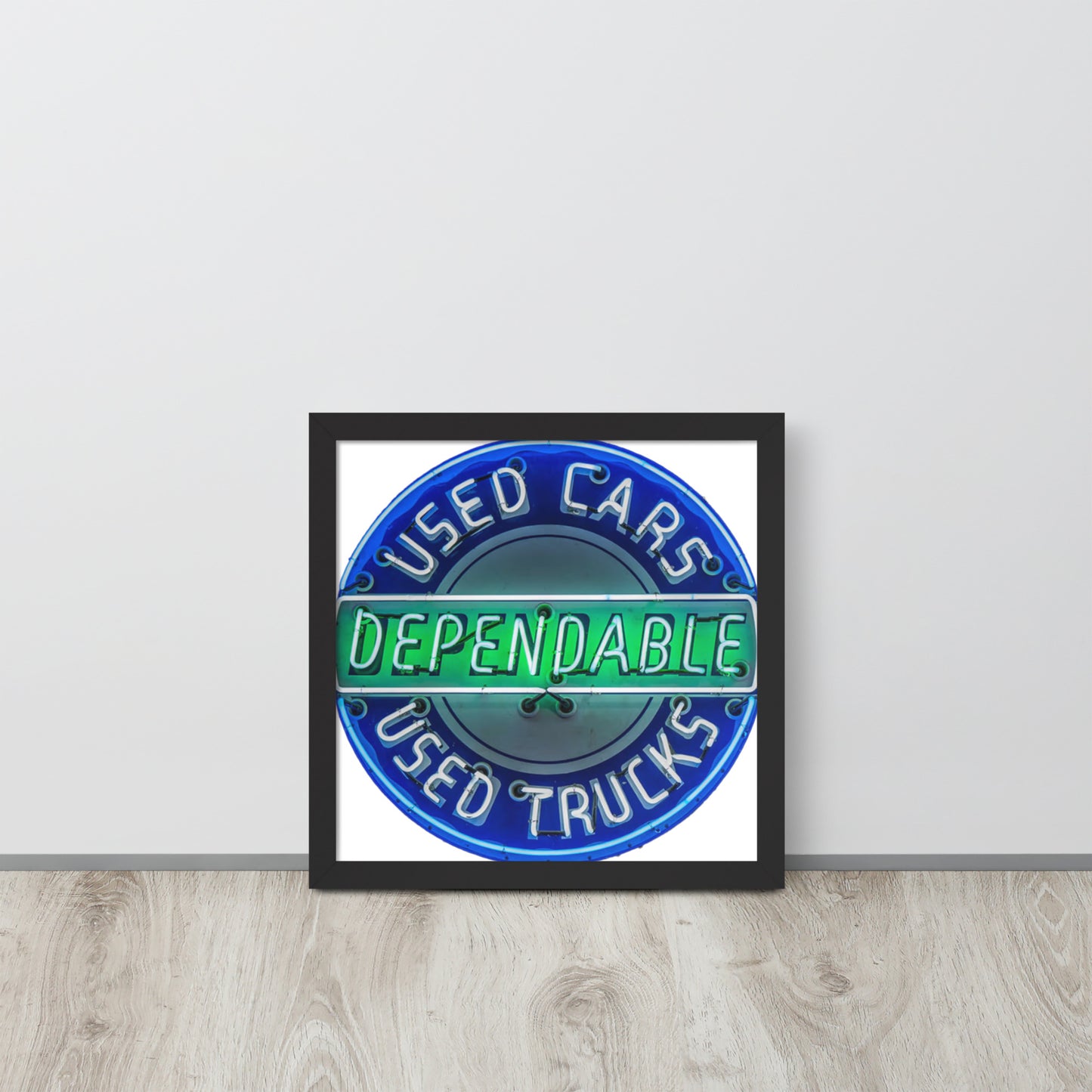 Retro Dependable Used Cars Neon Design Framed poster