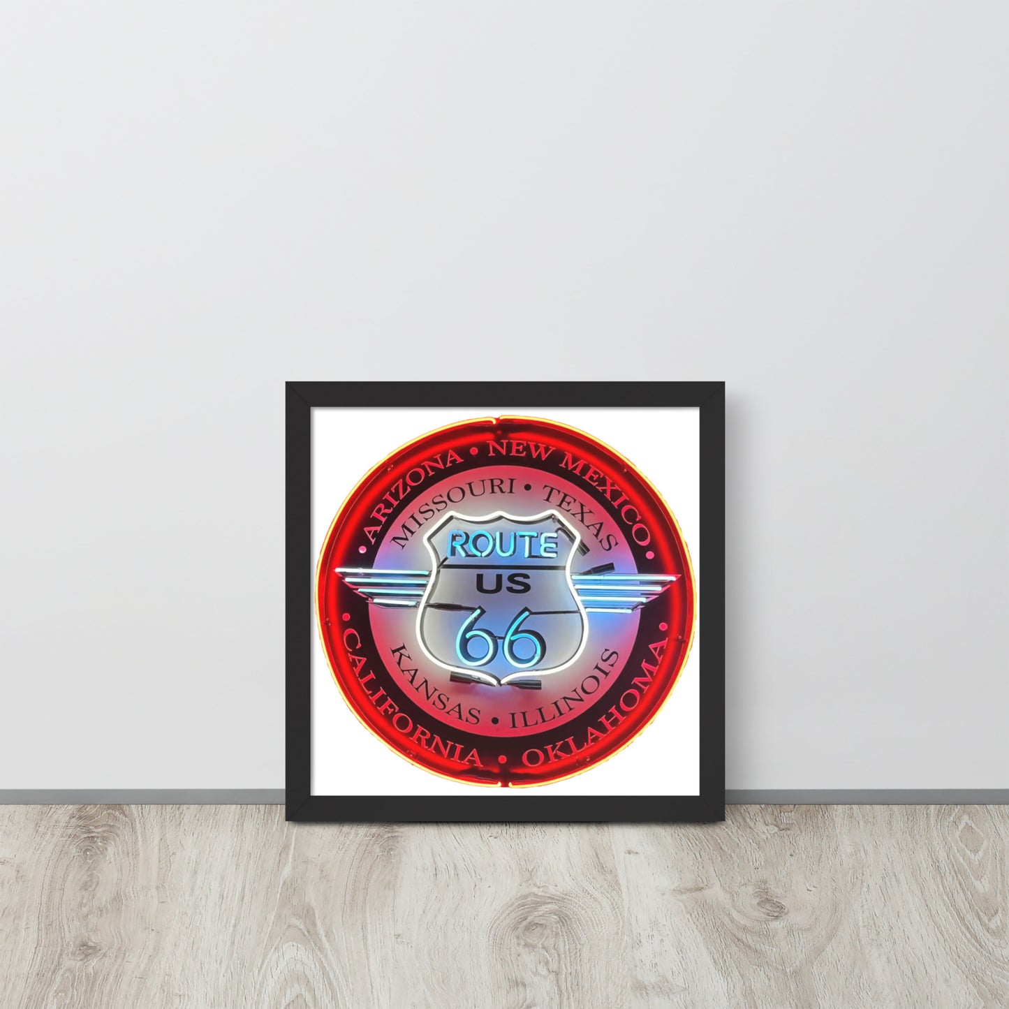 Vintage Route 66 Neon Style Lit Framed poster