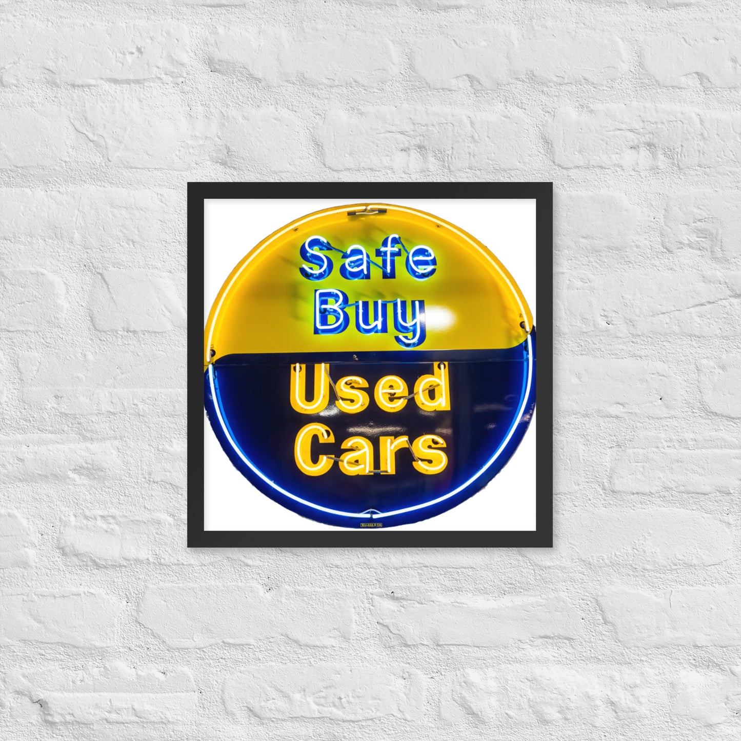 Buy Safe Vintage Used Car Sign Neon Style Framed poster