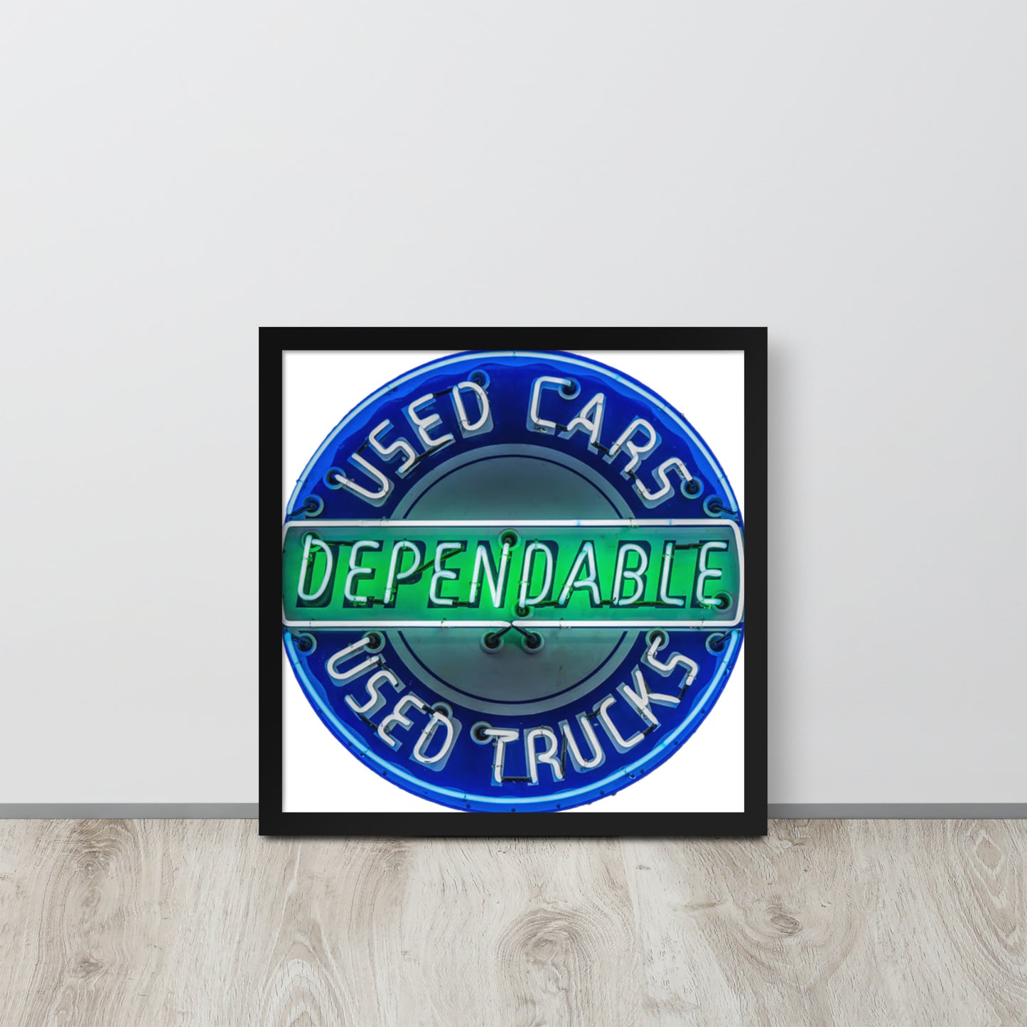 Retro Dependable Used Cars Neon Design Framed poster