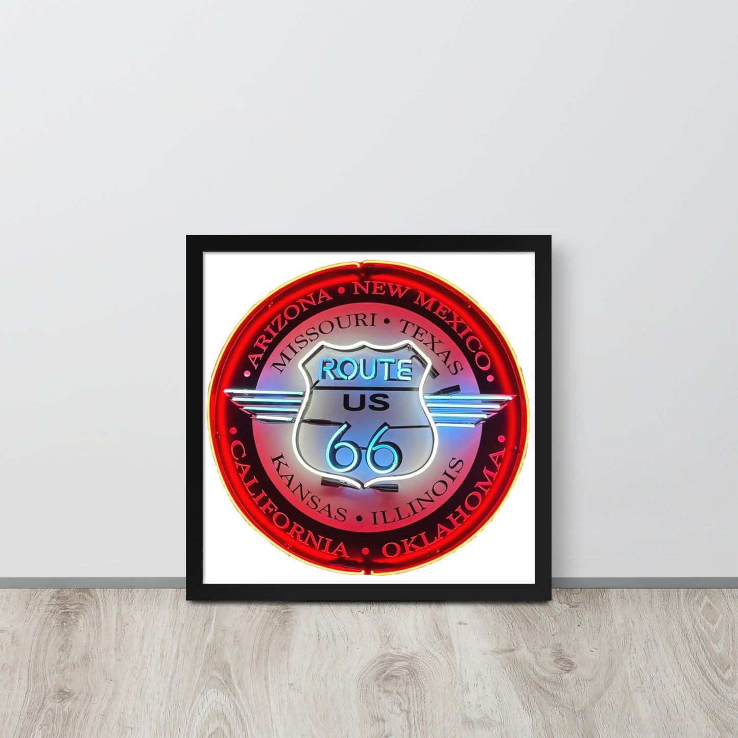 Vintage Route 66 Neon Style Lit Framed poster