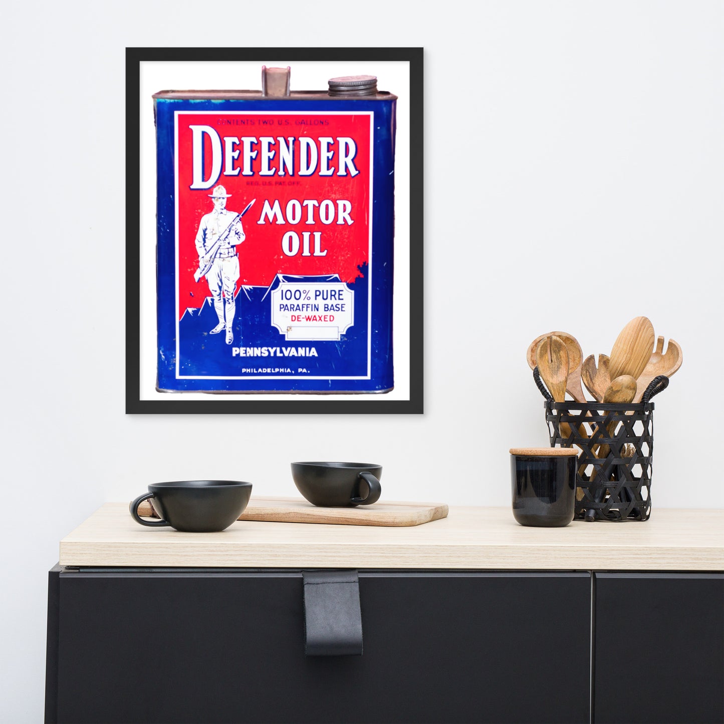 Vintage Defender Oil Steel Can Design Framed poster