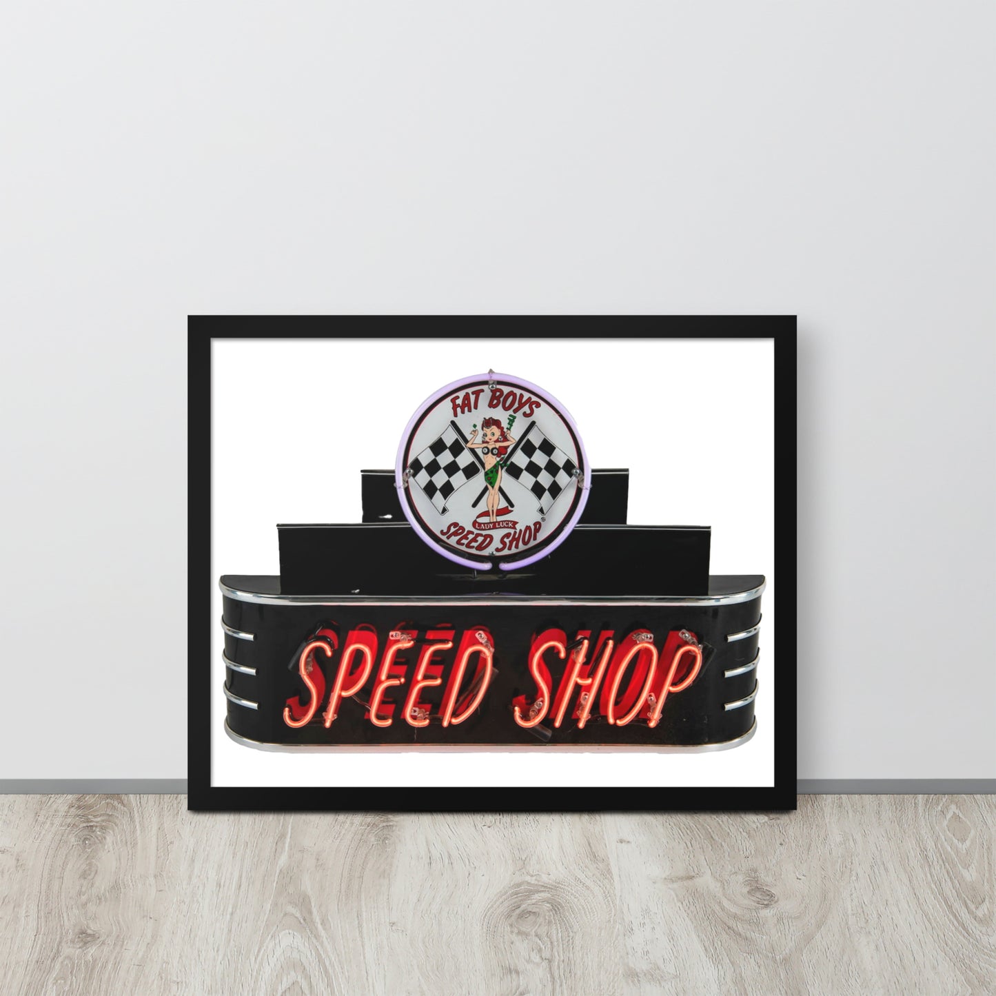 Vintage Neon Speed Shop Sign Framed poster