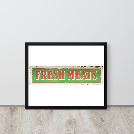 Vintage Fresh Meat Sign Porcelain Style Framed poster