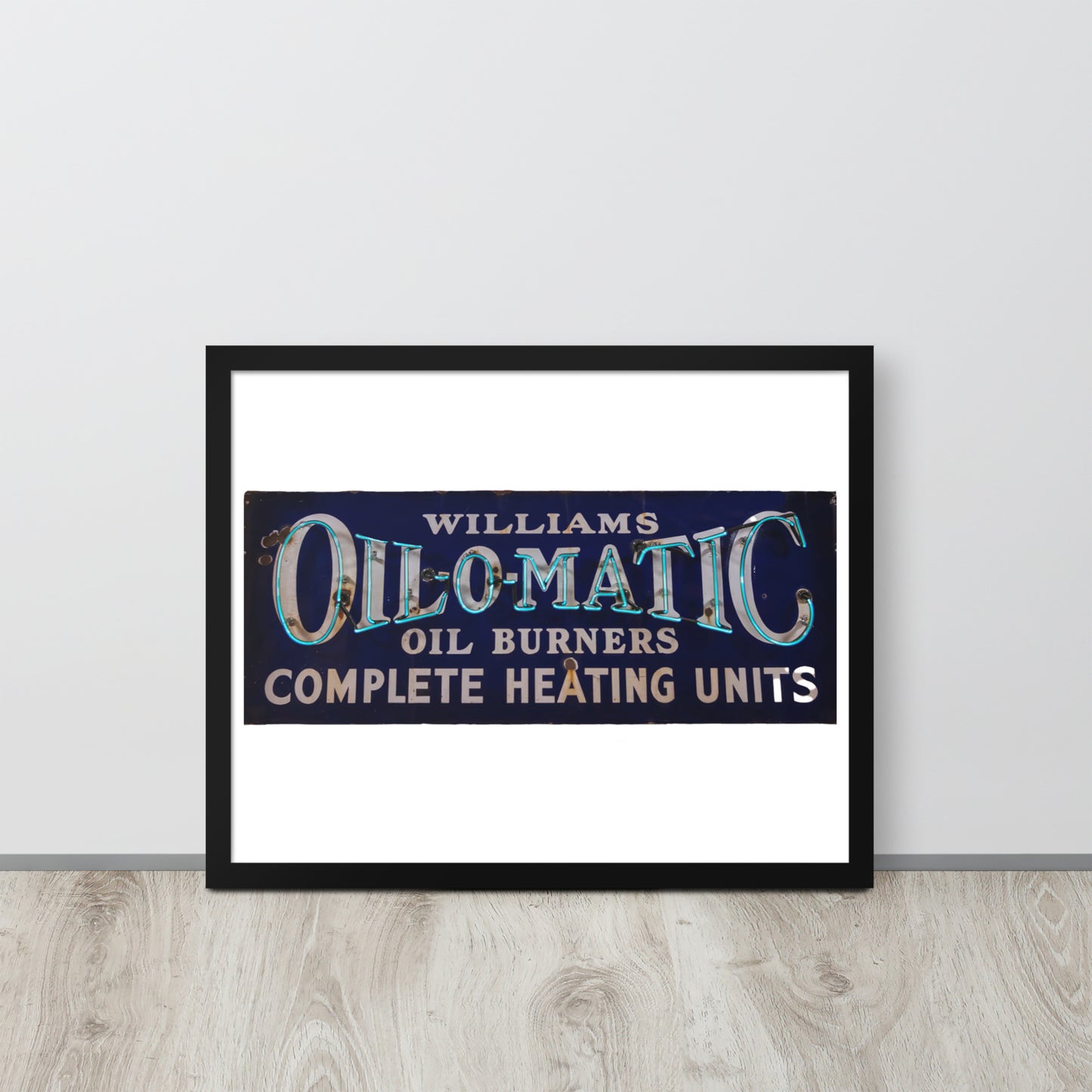 Vintage Oil O Matic Heating Neon Style Framed poster