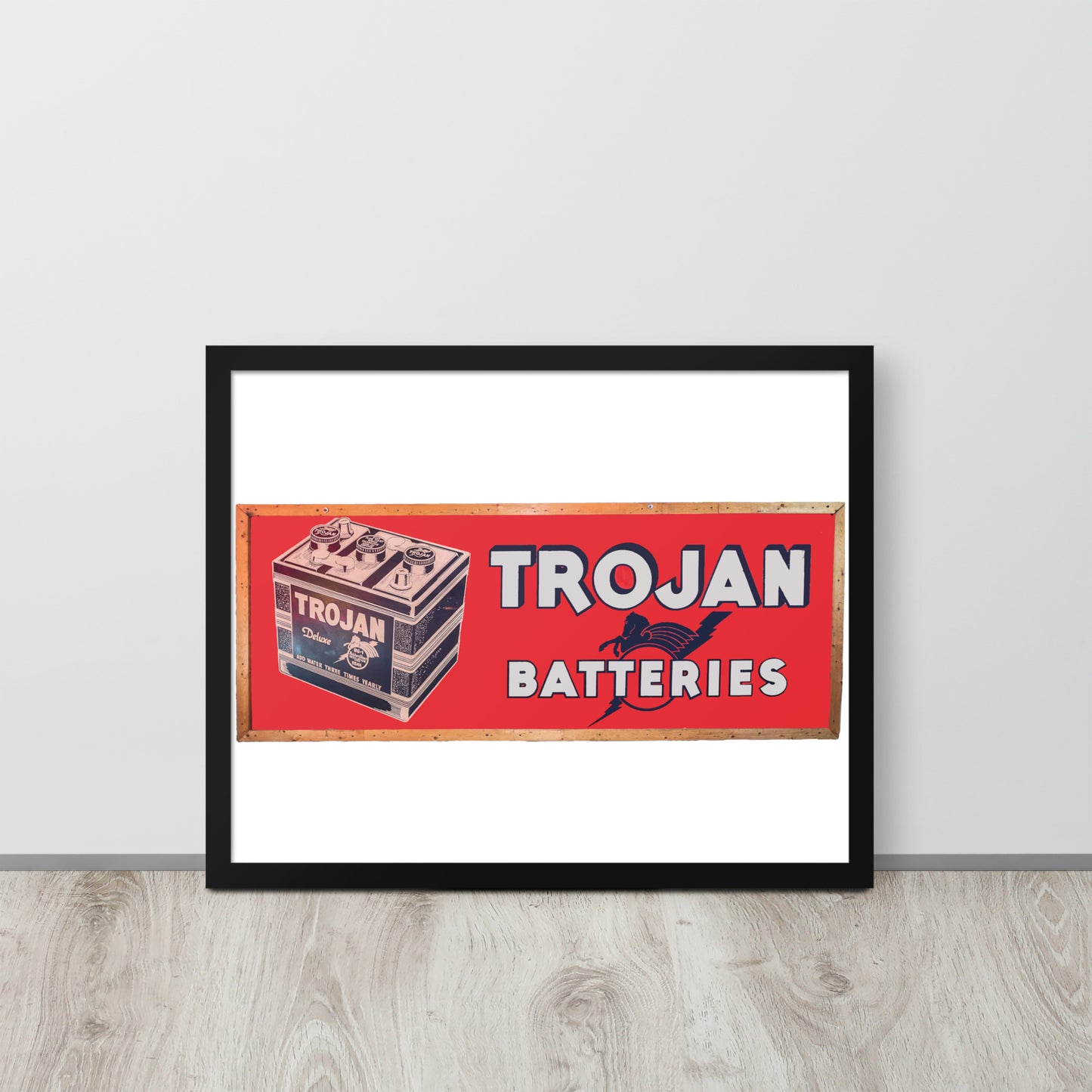 Vintage Trojan Battery Sign Framed poster