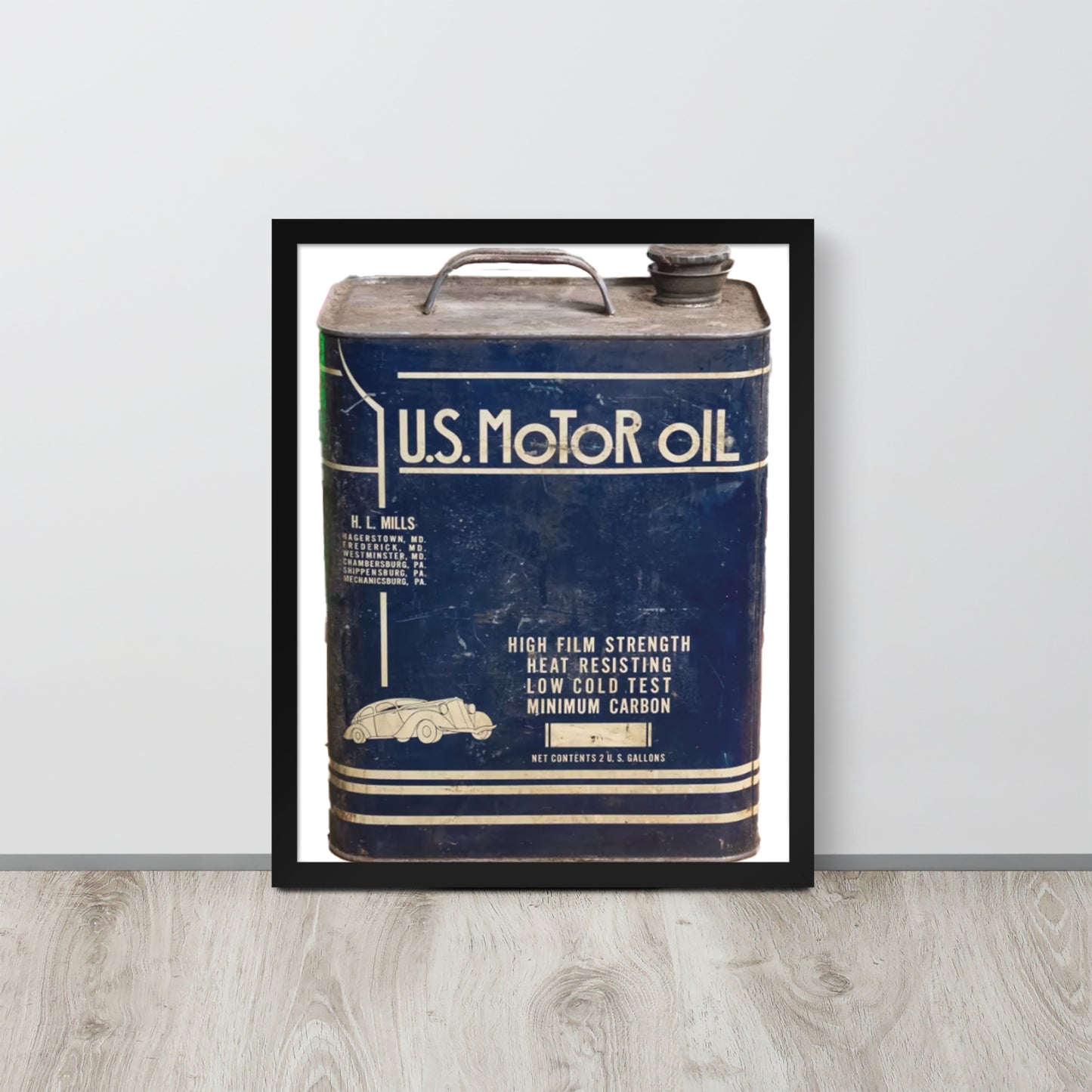 Vintage US Motor Oil Steel Gallon Style Framed poster