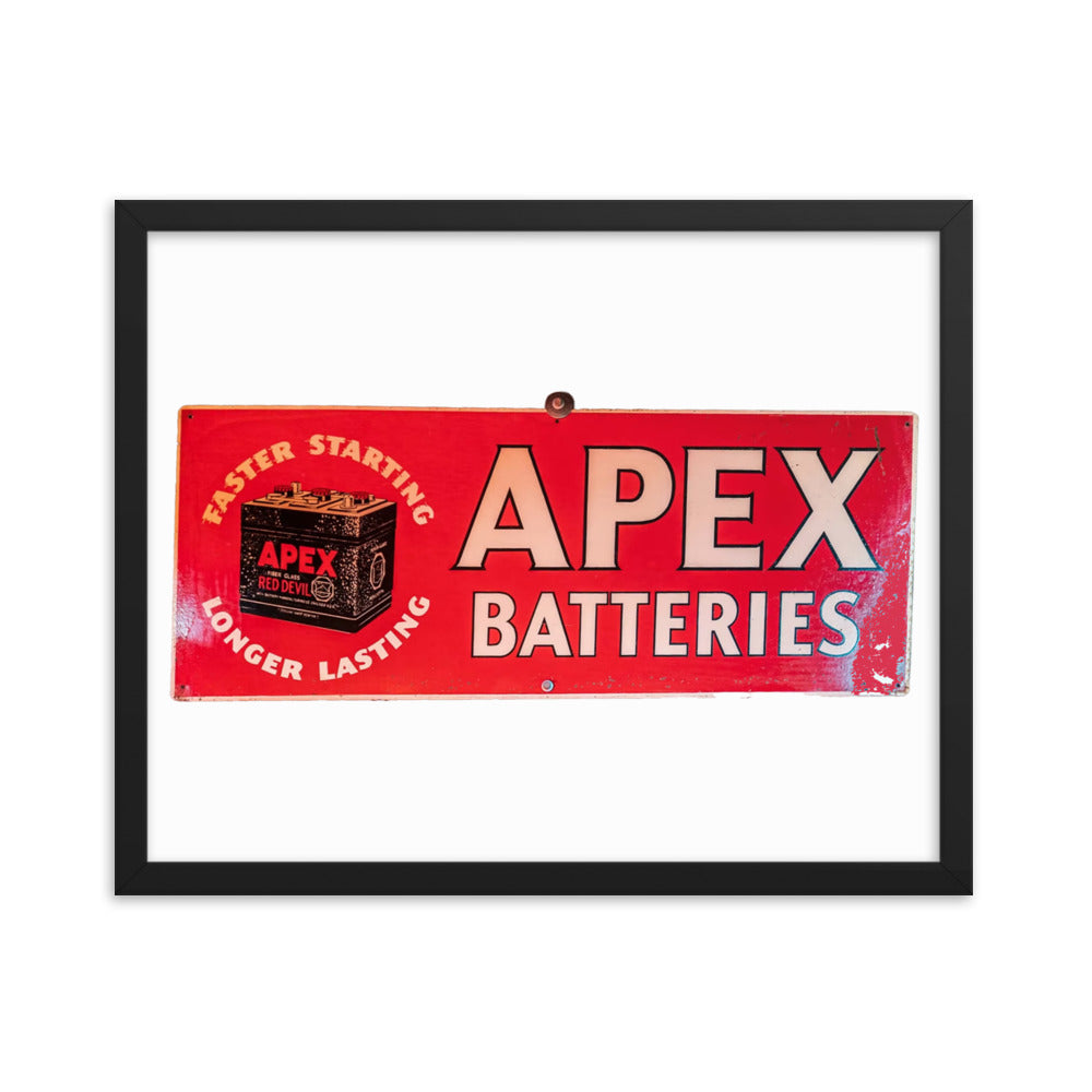 Apex Batteries Retro Tin Style Framed poster