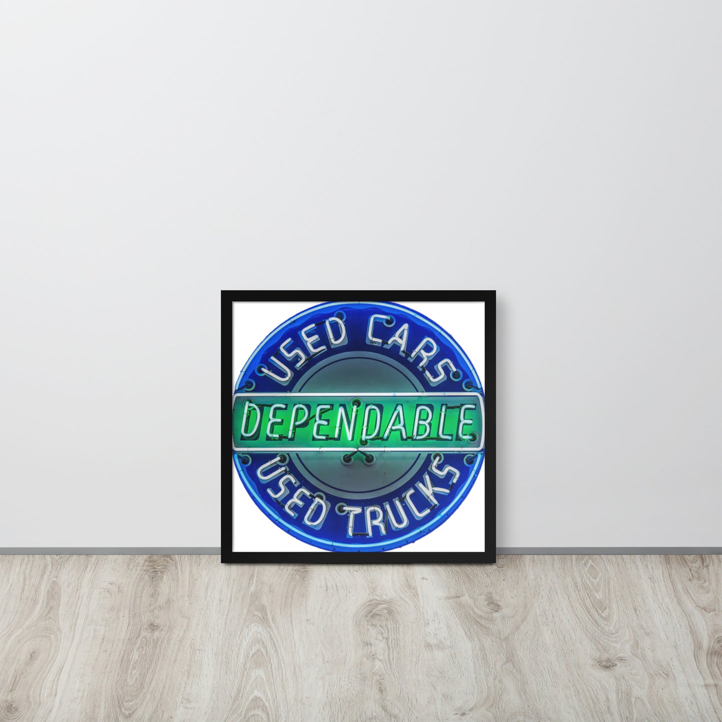 Retro Dependable Used Cars Neon Design Framed poster