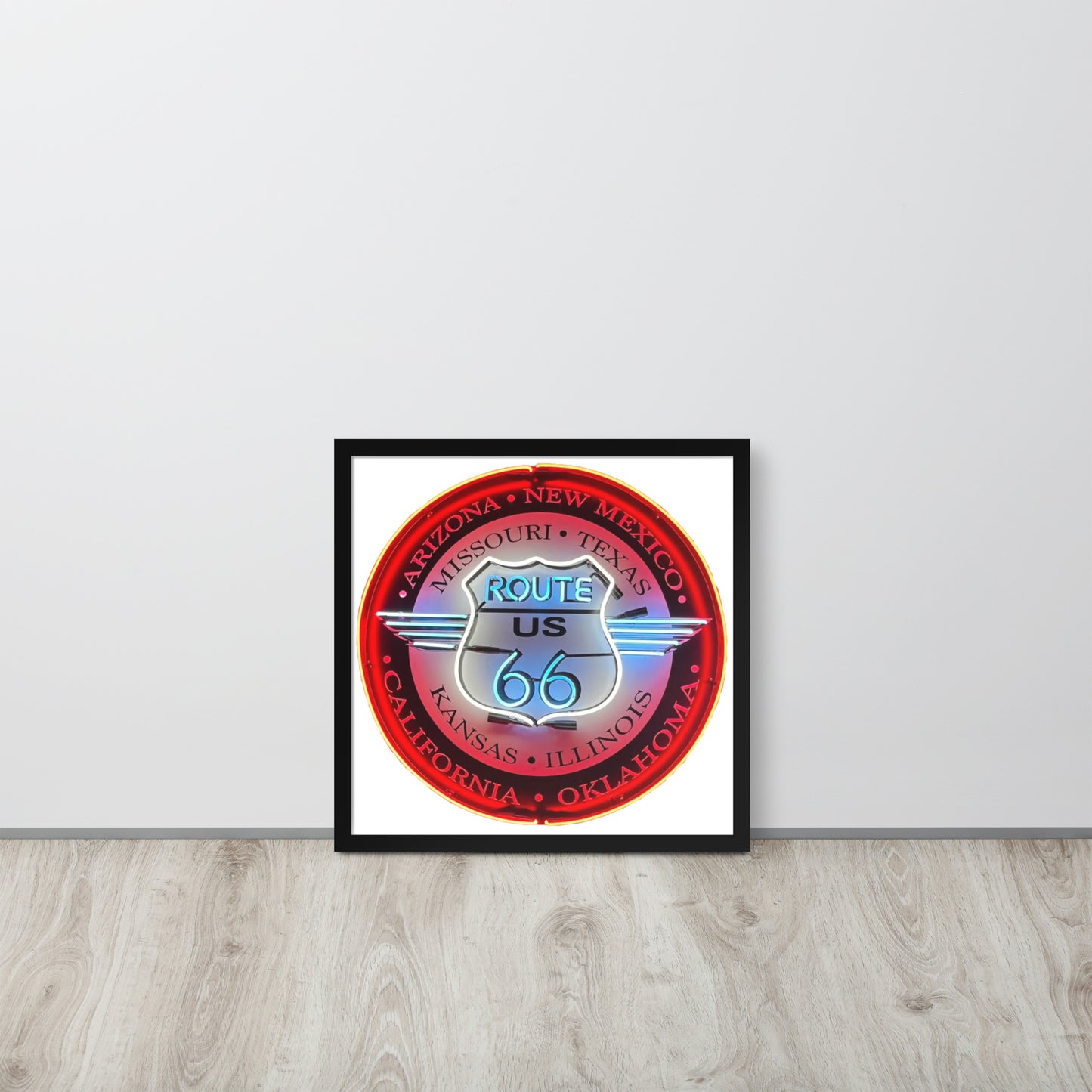 Vintage Route 66 Neon Style Lit Framed poster