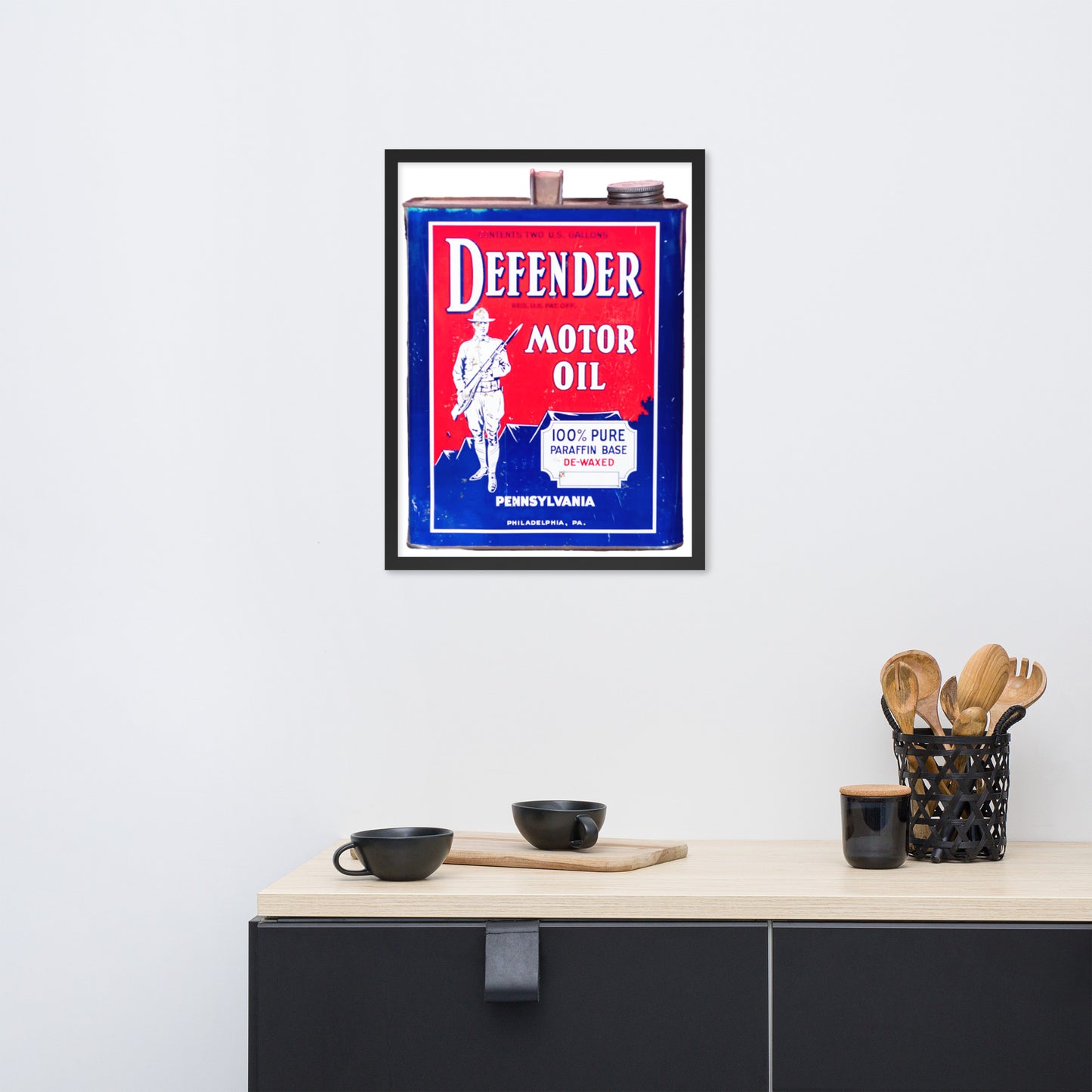 Vintage Defender Oil Steel Can Design Framed poster