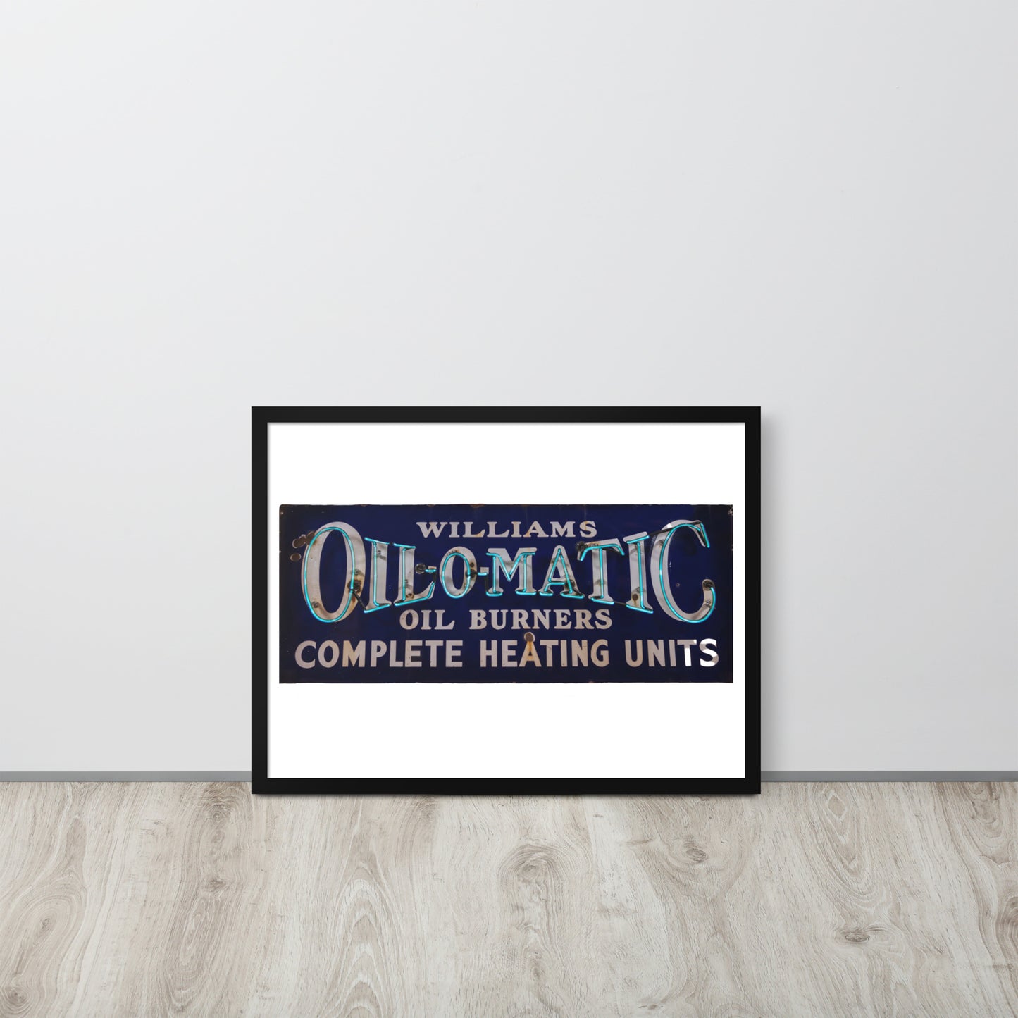 Vintage Oil O Matic Heating Neon Style Framed poster