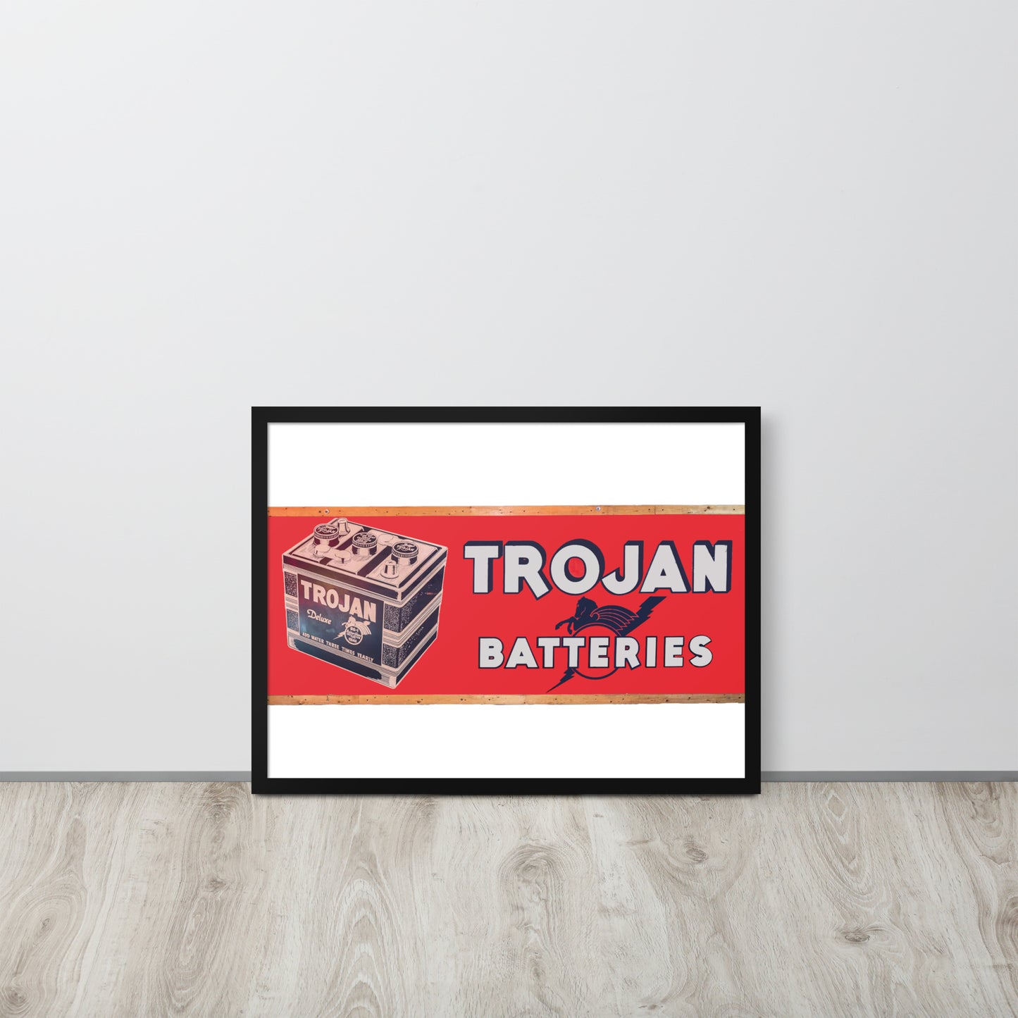 Vintage Trojan Battery Sign Framed poster