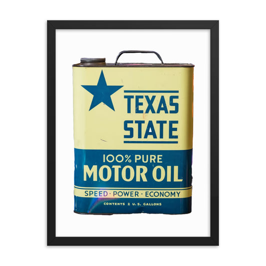 Texas State Motor Oil Steel Gallon Design Framed poster