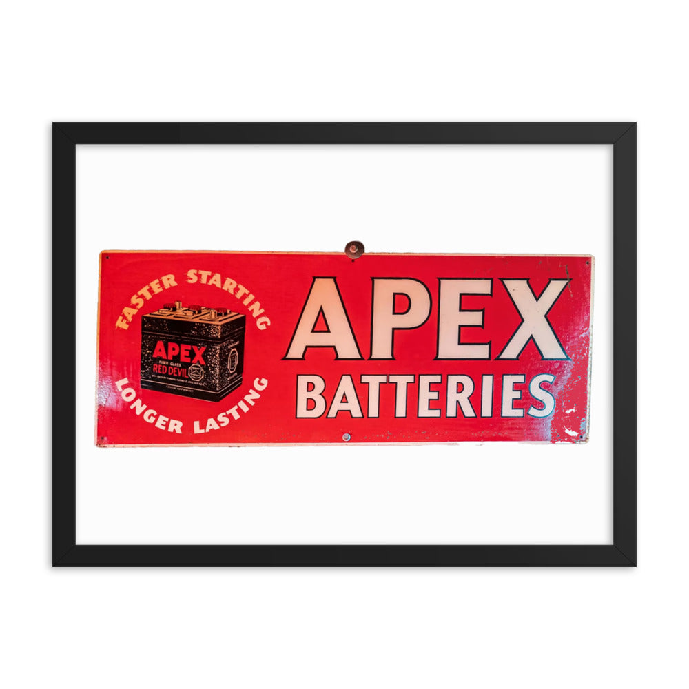 Apex Batteries Retro Tin Style Framed poster