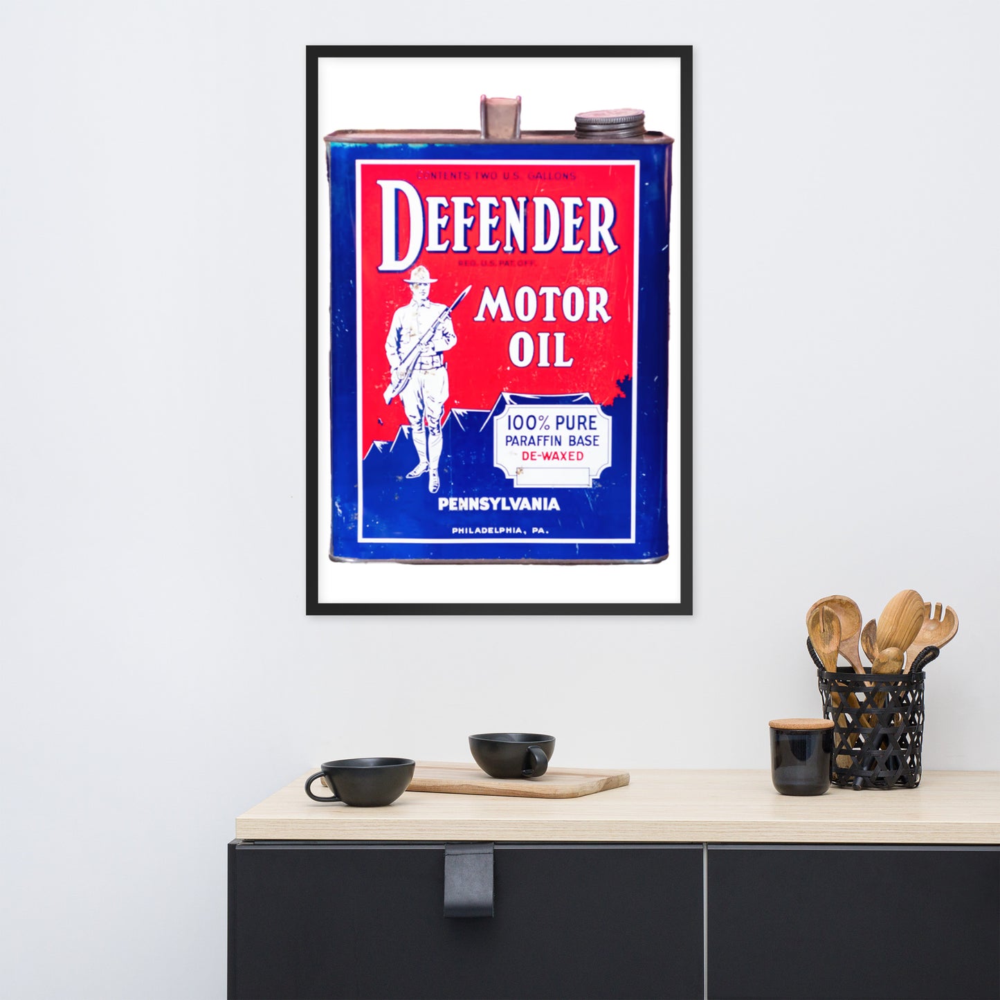 Vintage Defender Oil Steel Can Design Framed poster