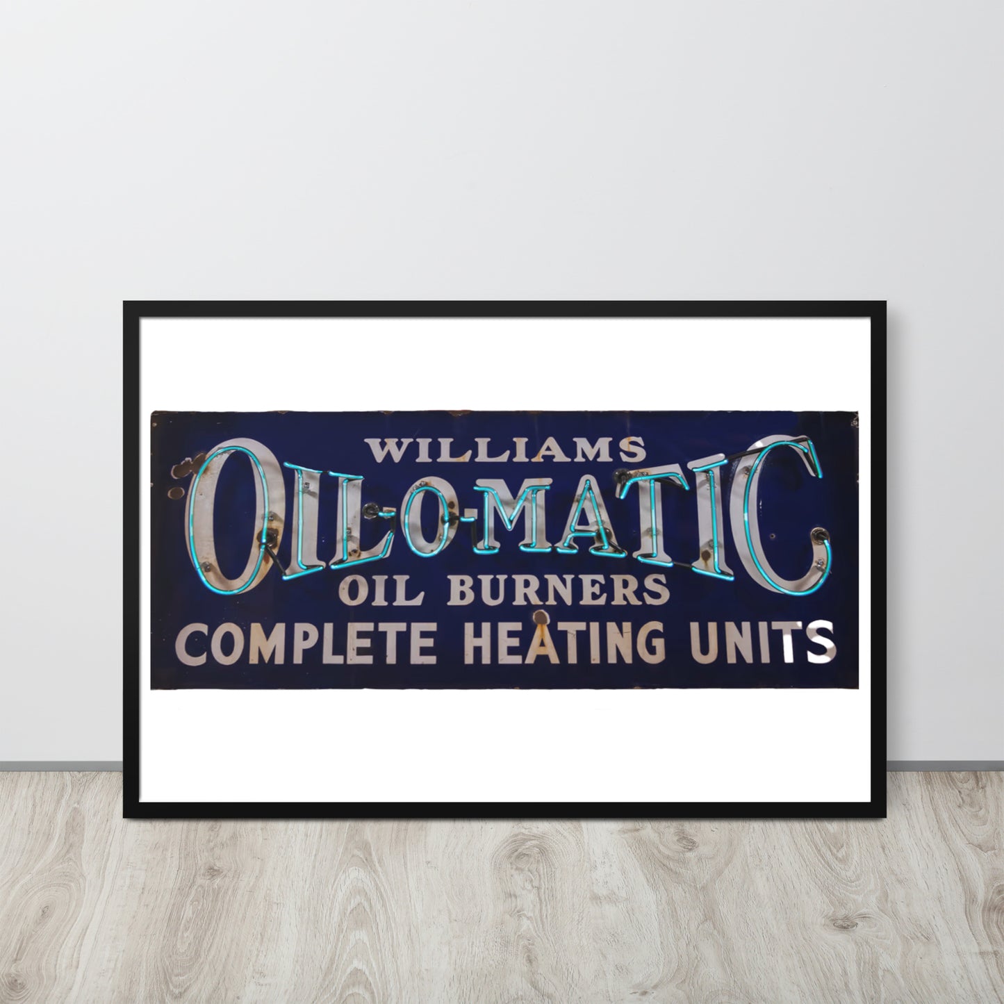 Vintage Oil O Matic Heating Neon Style Framed poster