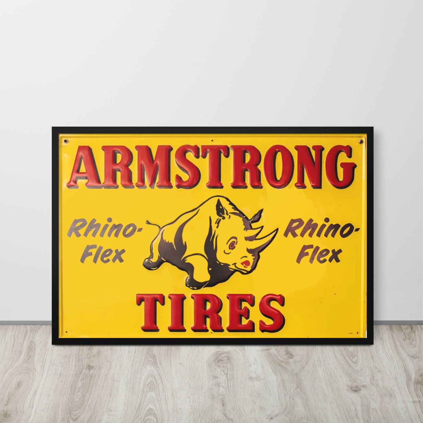 Retro Rhino Tire Sign Tin Style Framed poster