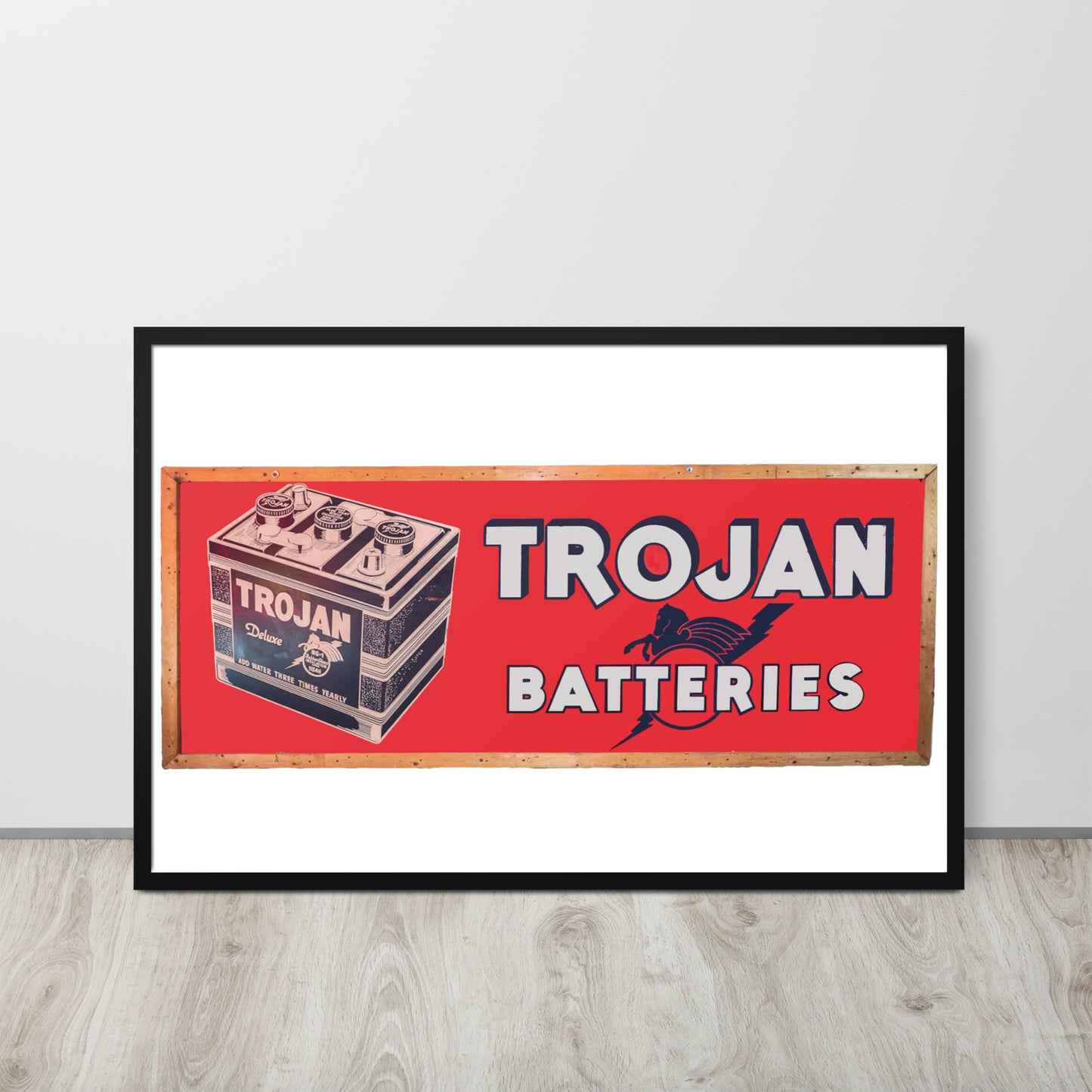 Vintage Trojan Battery Sign Framed poster