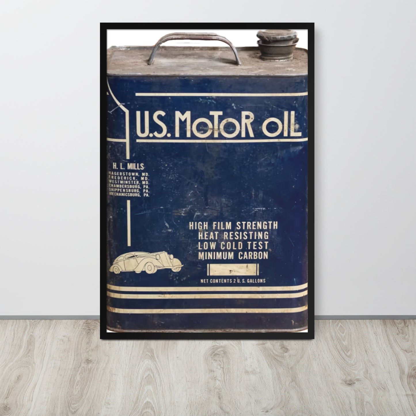 Vintage US Motor Oil Steel Gallon Style Framed poster