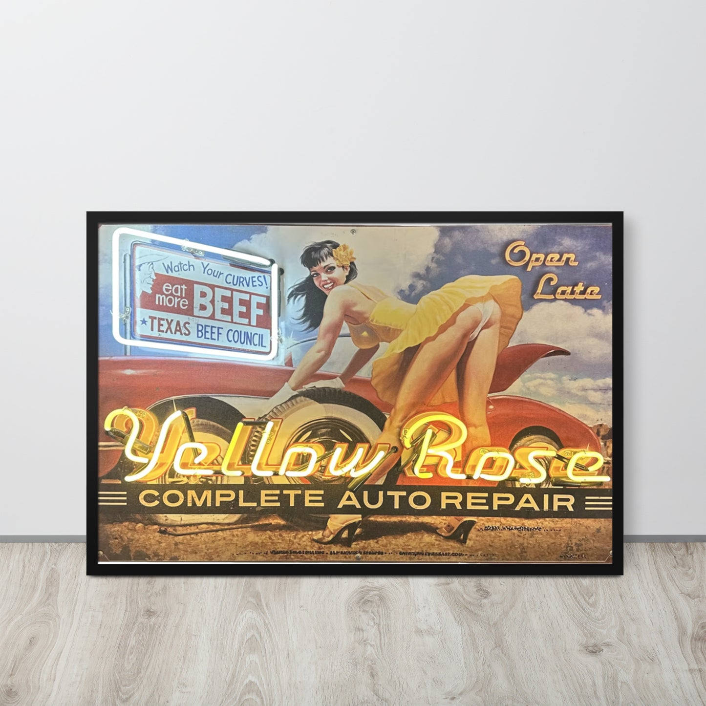 Vintage Auto Repair Neon Sign Style Framed poster