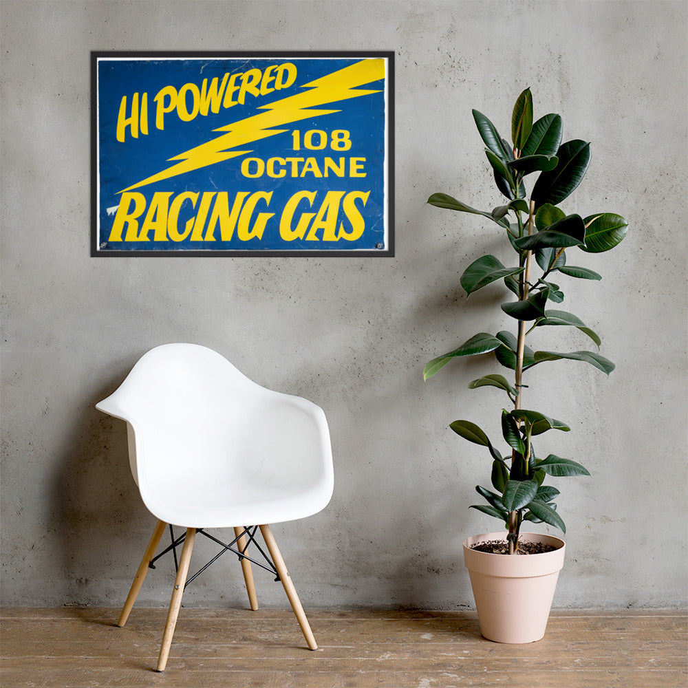 Vintage Racing Gas 108 Octane Porcelain Style Framed poster