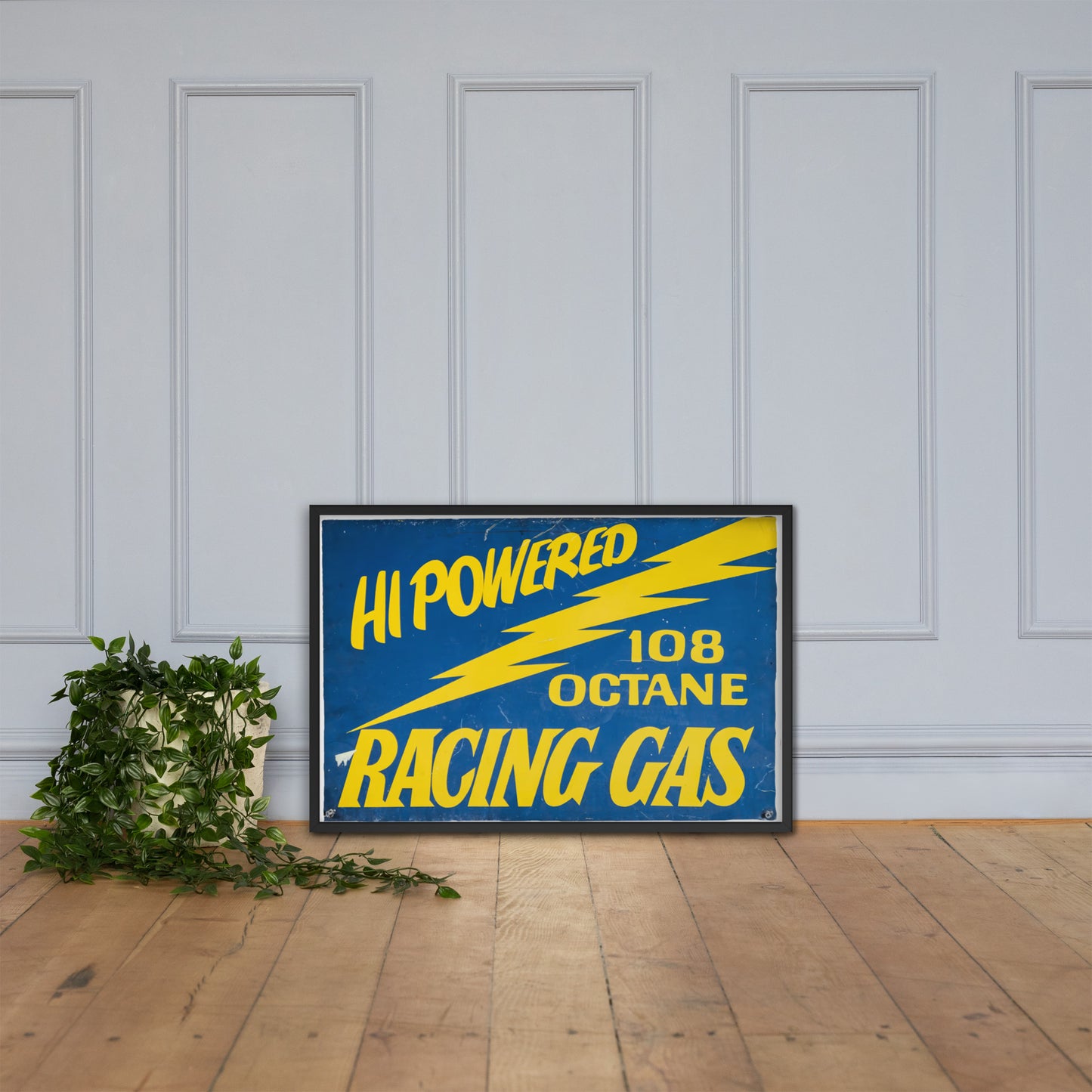 Vintage Racing Gas 108 Octane Porcelain Style Framed poster