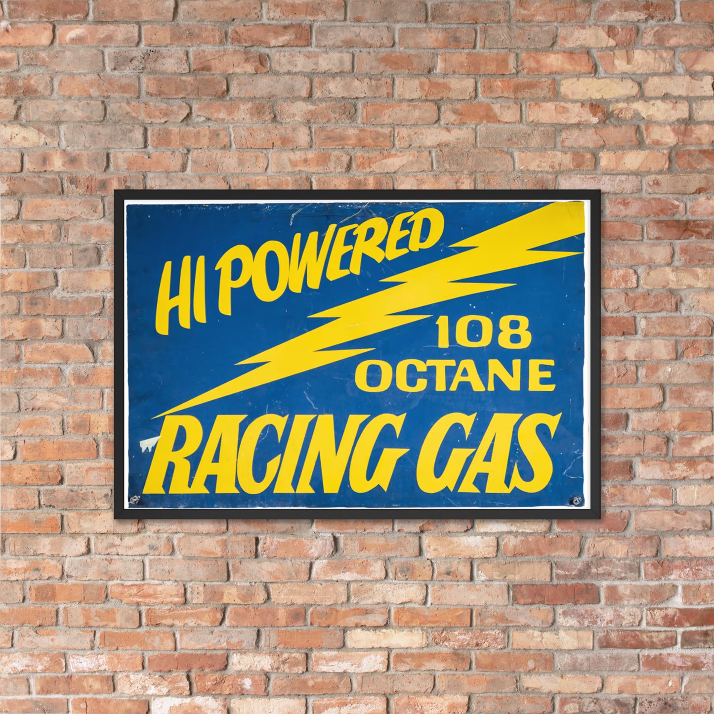 Vintage Racing Gas 108 Octane Porcelain Style Framed poster