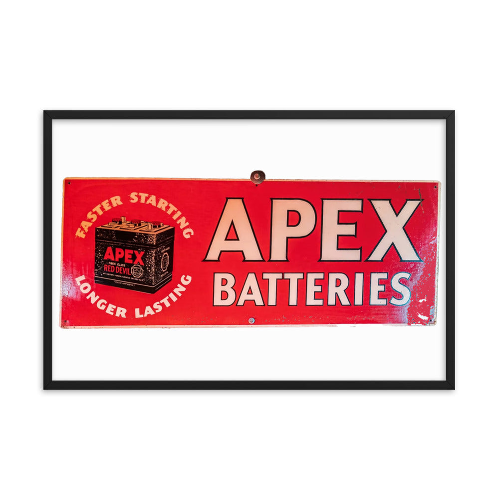 Apex Batteries Retro Tin Style Framed poster