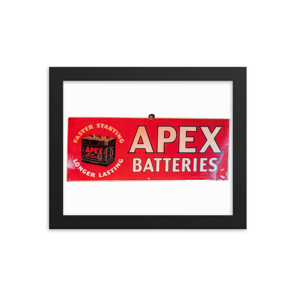 Apex Batteries Retro Tin Style Framed poster